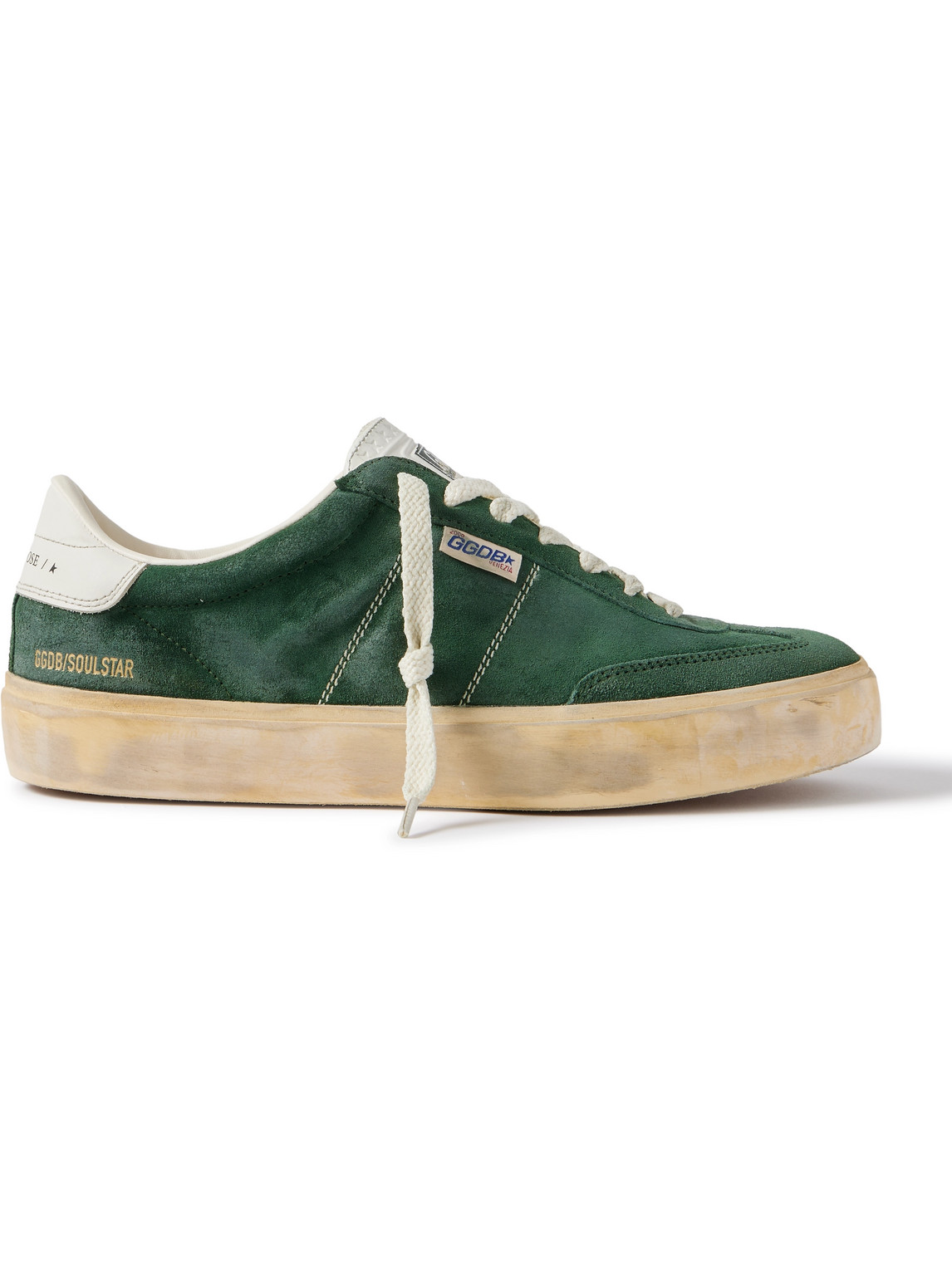 Golden Goose Soul-star Distressed Leather-trimmed Suede Sneakers In Green