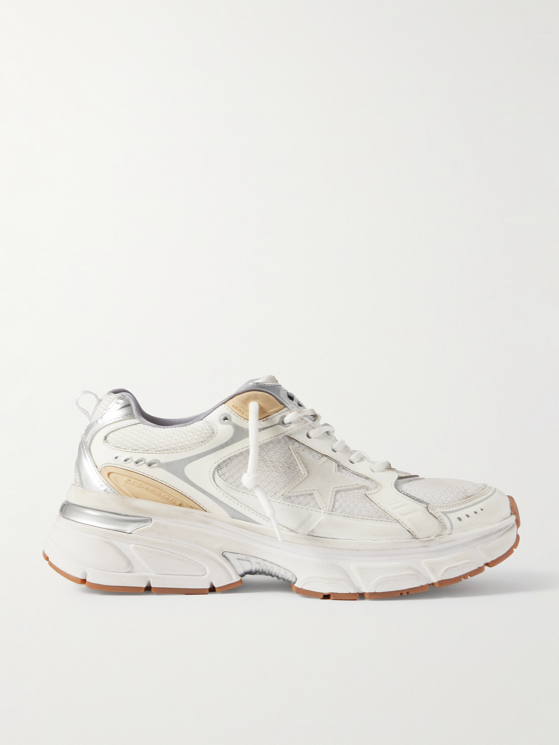 Golden Goose Lightstar Net Mixed Leather Runner Sneakers In White