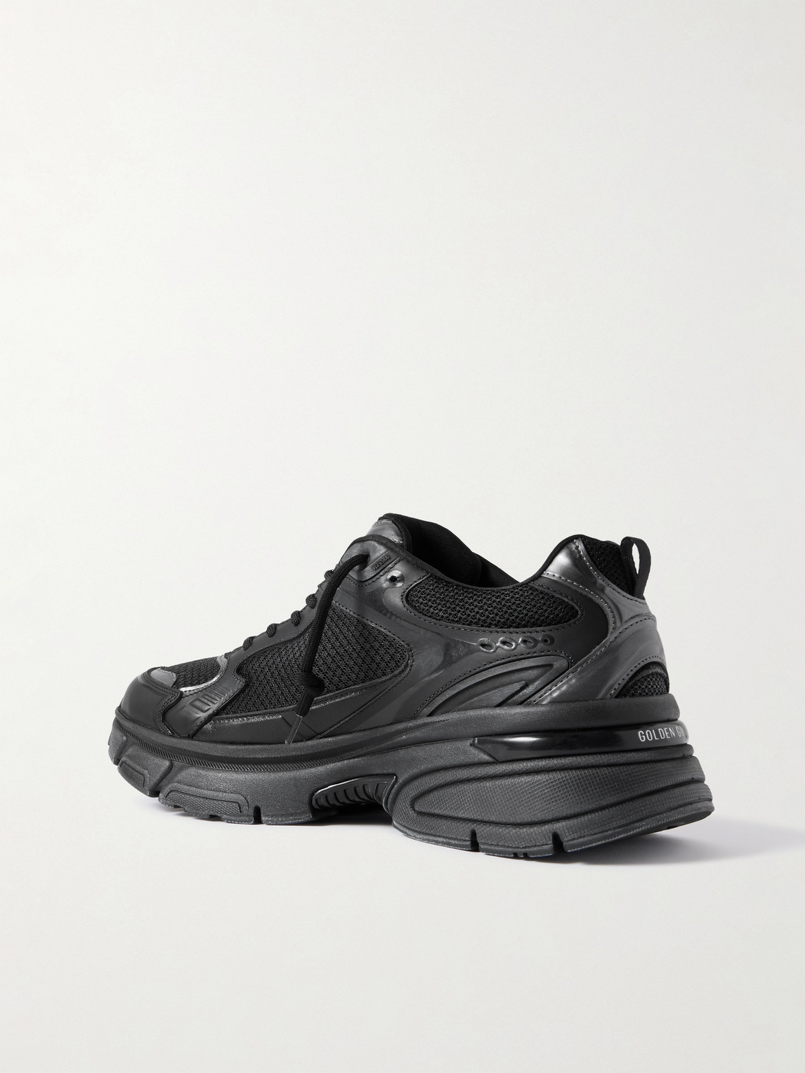 Golden Goose Lightstar Rubber-trimmed Leather And Mesh Sneakers In Black