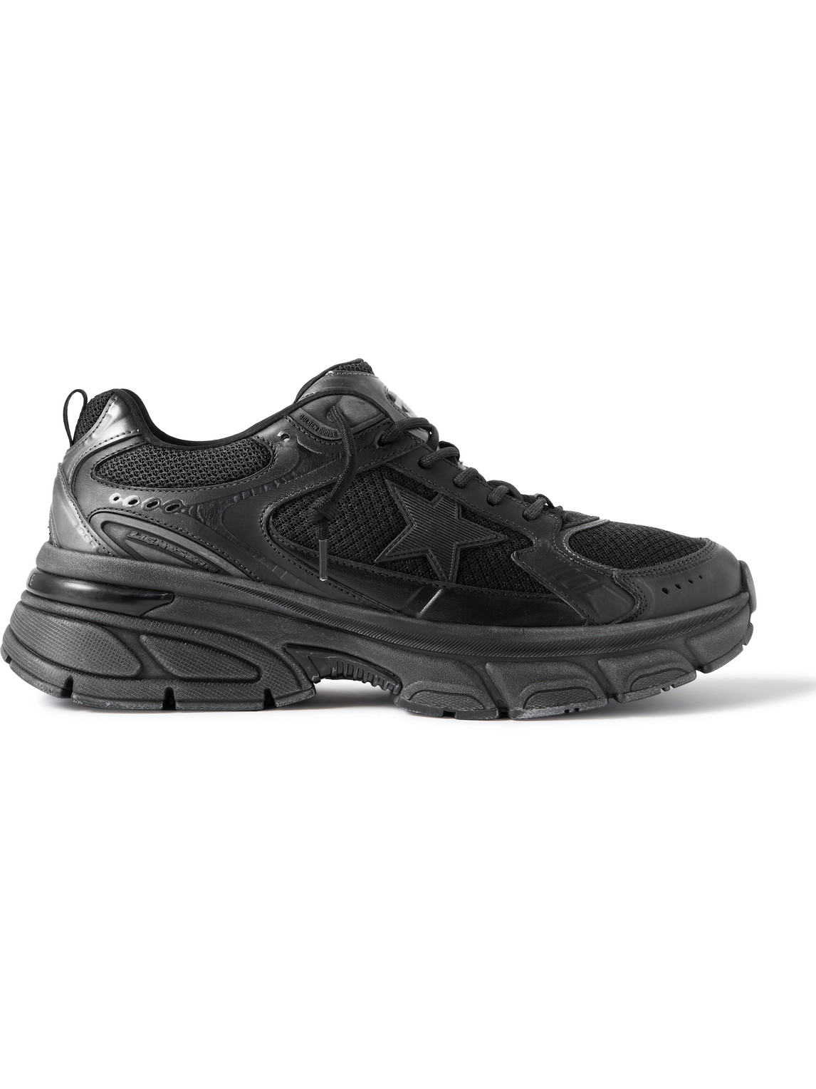 Golden Goose Lightstar Rubber-trimmed Leather And Mesh Sneakers In Black