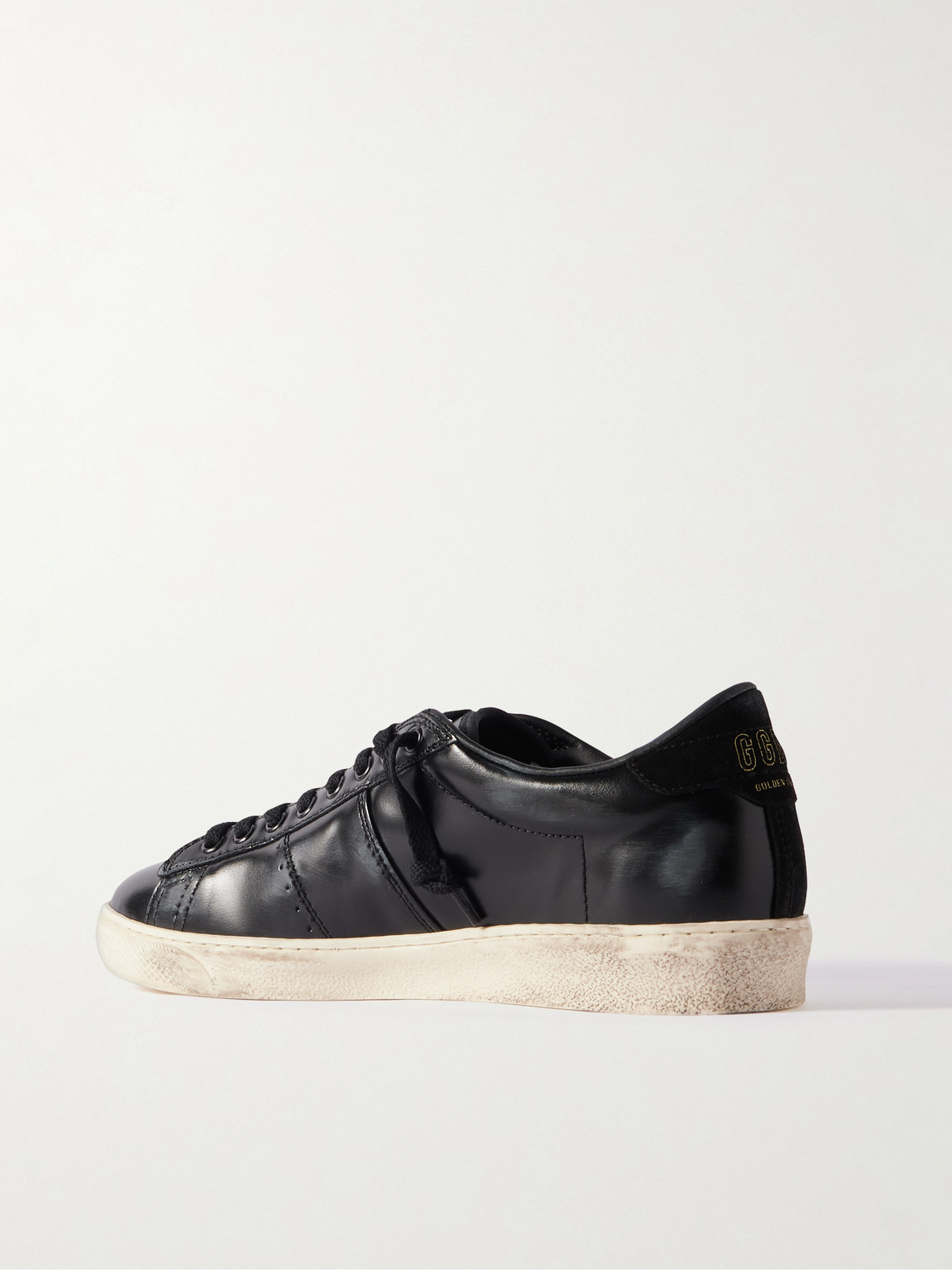 Golden Goose Matchstar Suede-trimmed Distressed Glossed-leather Sneakers In Black