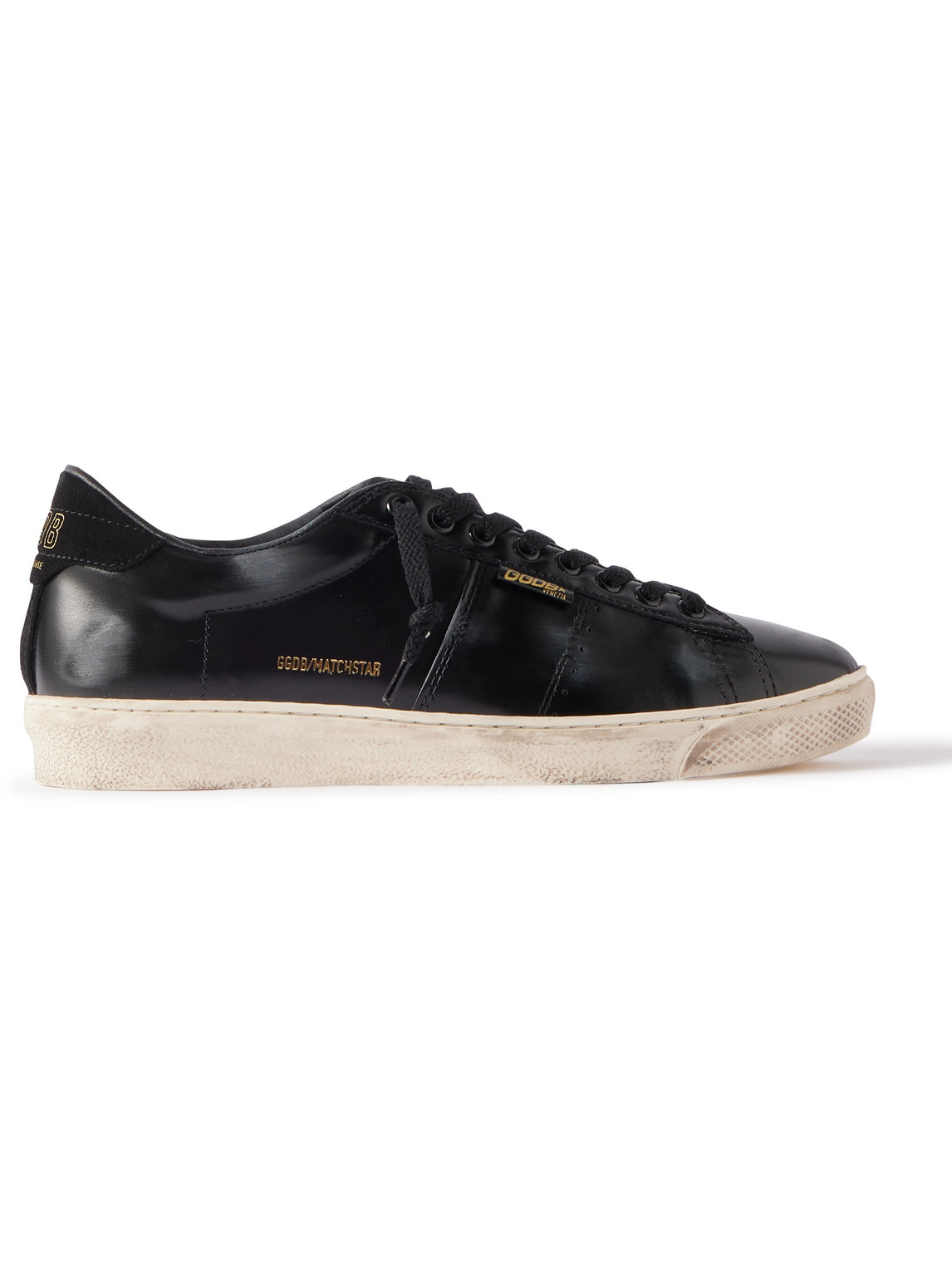 Golden Goose Matchstar Suede-trimmed Distressed Glossed-leather Sneakers In Black