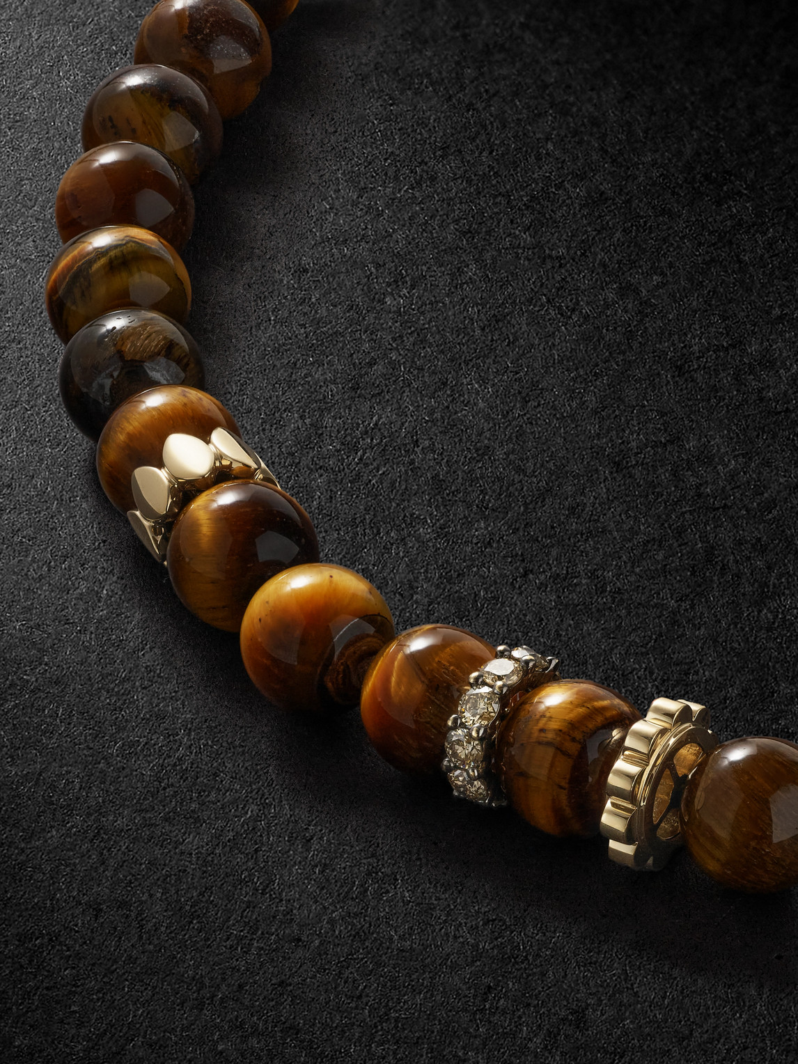 Sydney Evan 14-karat Gold, Tiger's Eye And Diamond Necklace In Gold