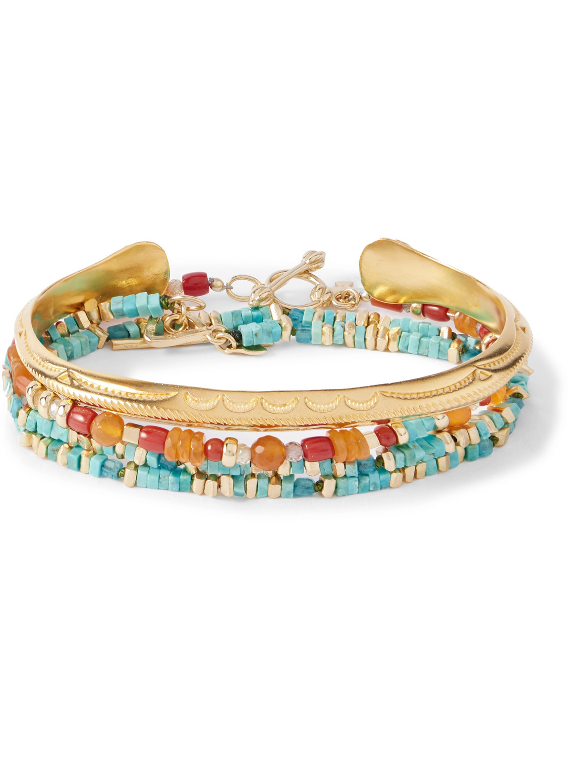 Peyote Bird Set Of Three Gold-plated Multi-stone Bracelet