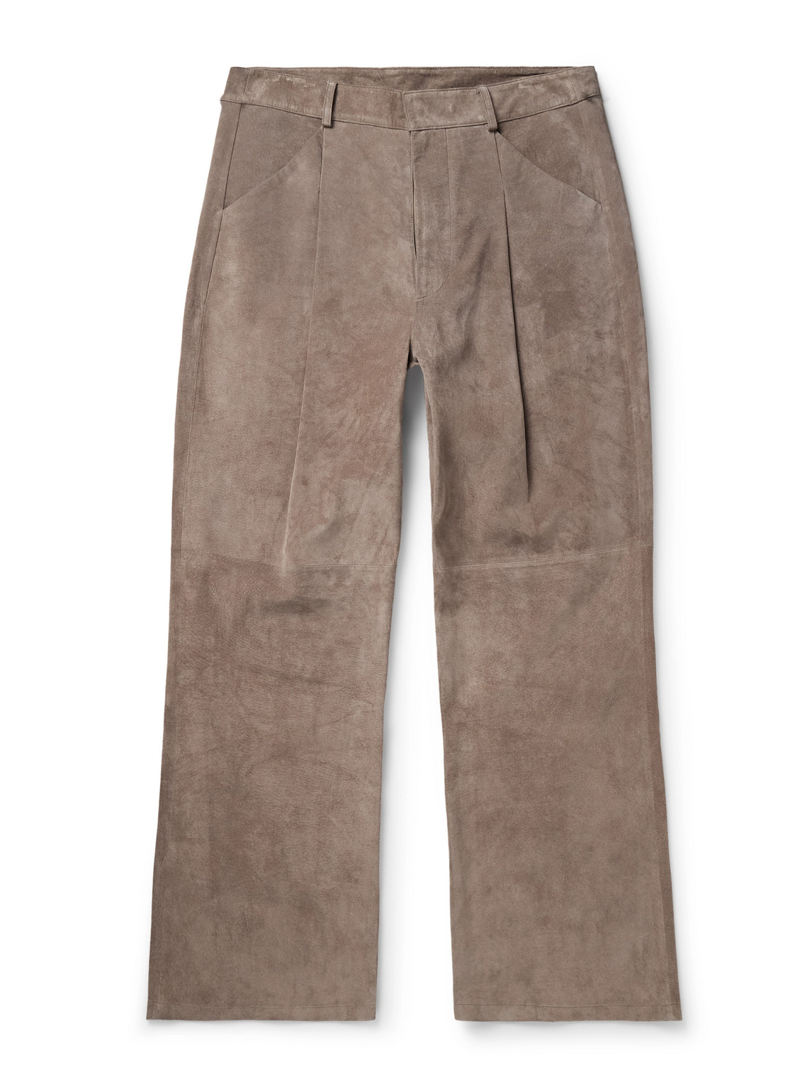 Straight-Leg Pleated Suede Trousers