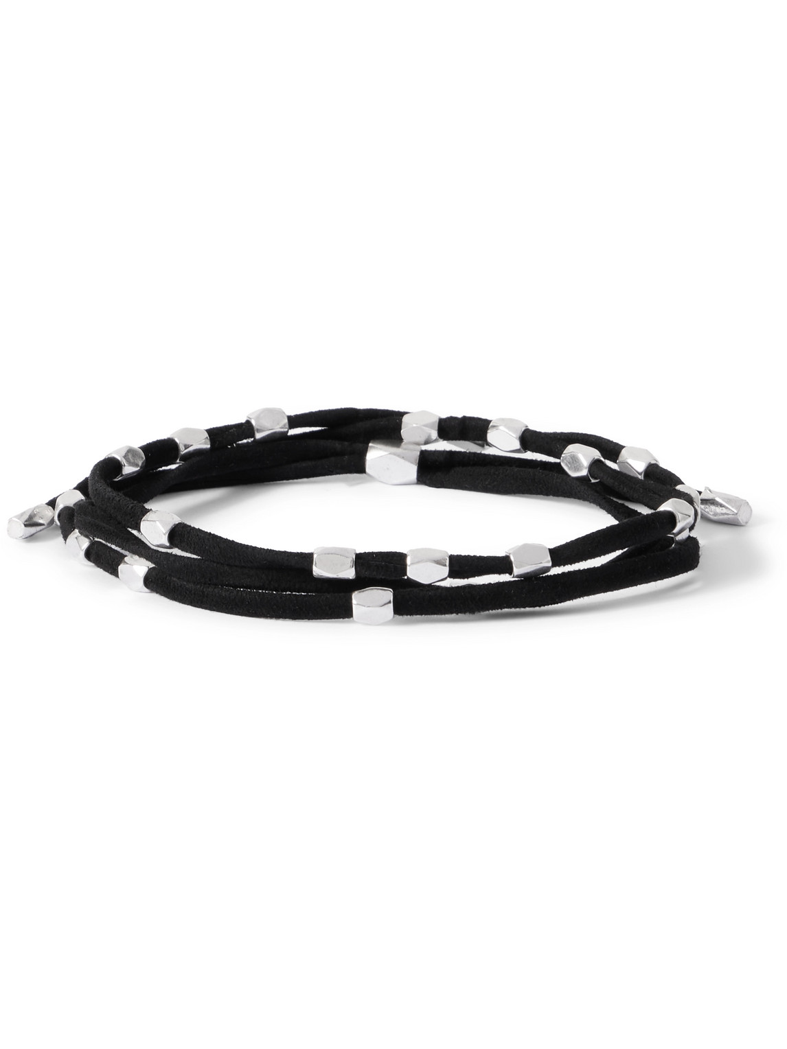 Suede and Silver-Tone Wrap Bracelet