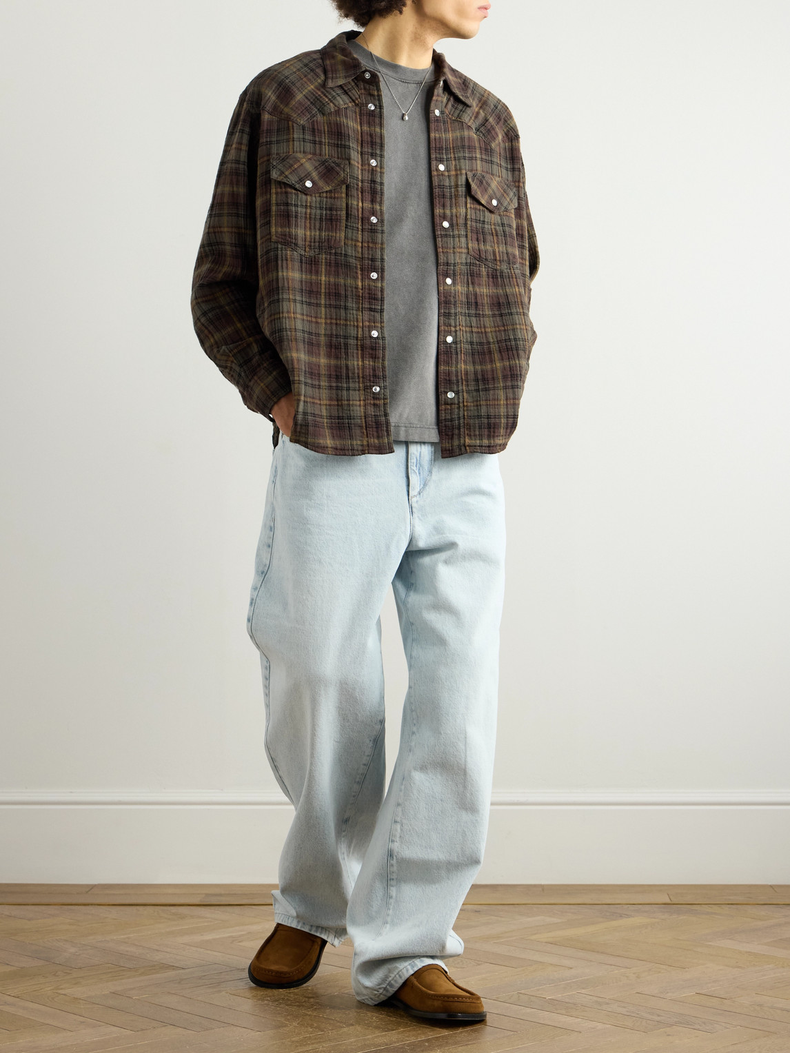 Shop Isabel Marant Panema Checked Cotton-gauze Western Shirt In Brown