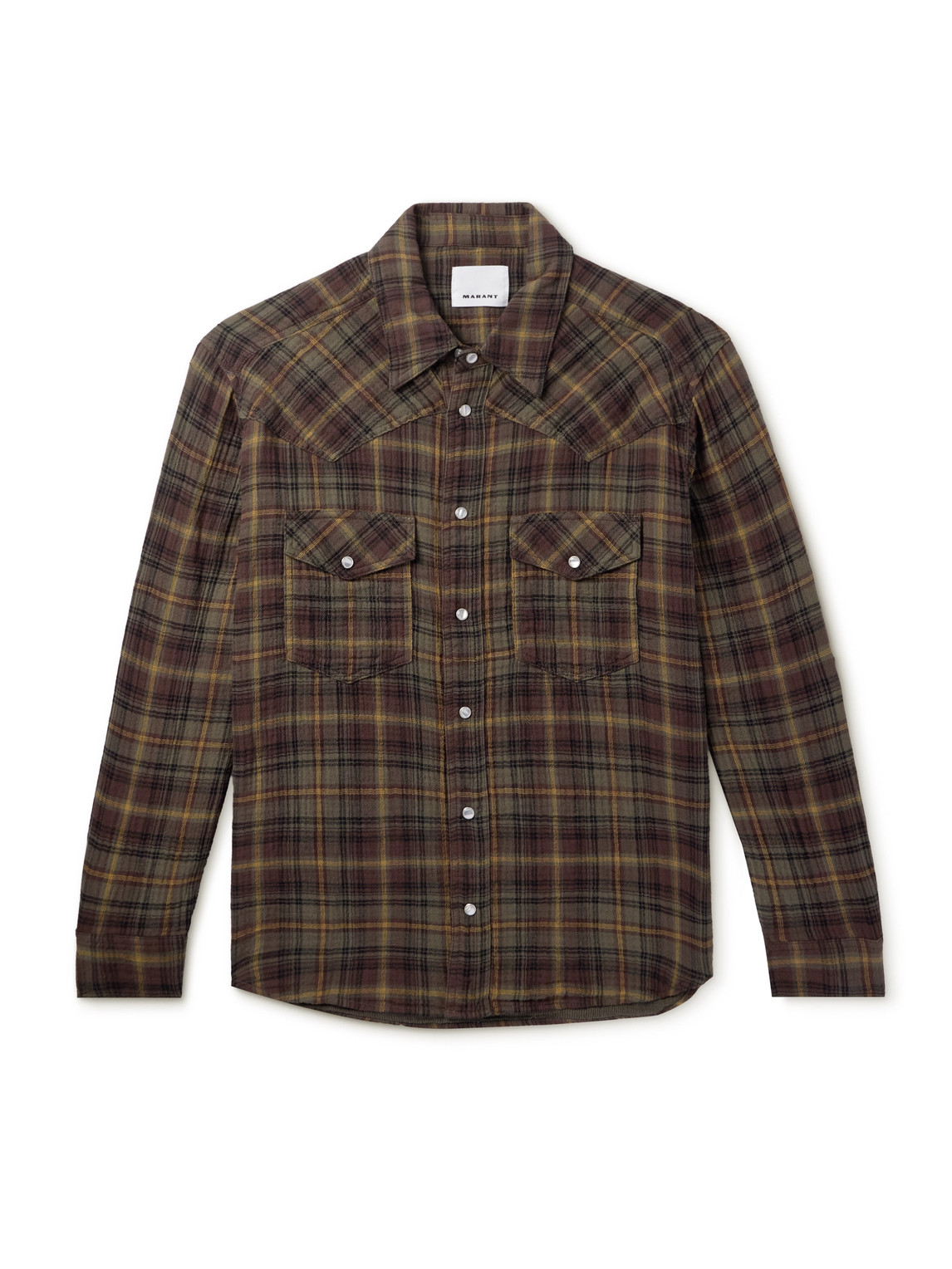 Shop Isabel Marant Panema Checked Cotton-gauze Western Shirt In Brown