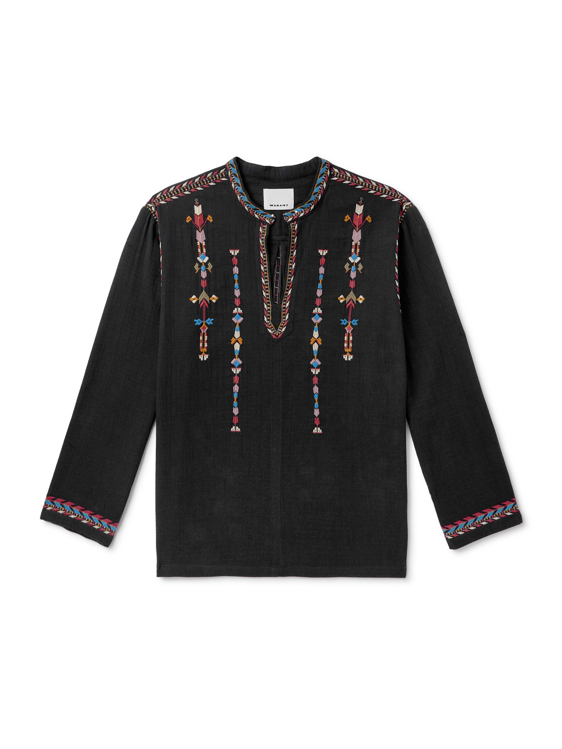 Zakaria Embroidered Textured-Cotton Shirt