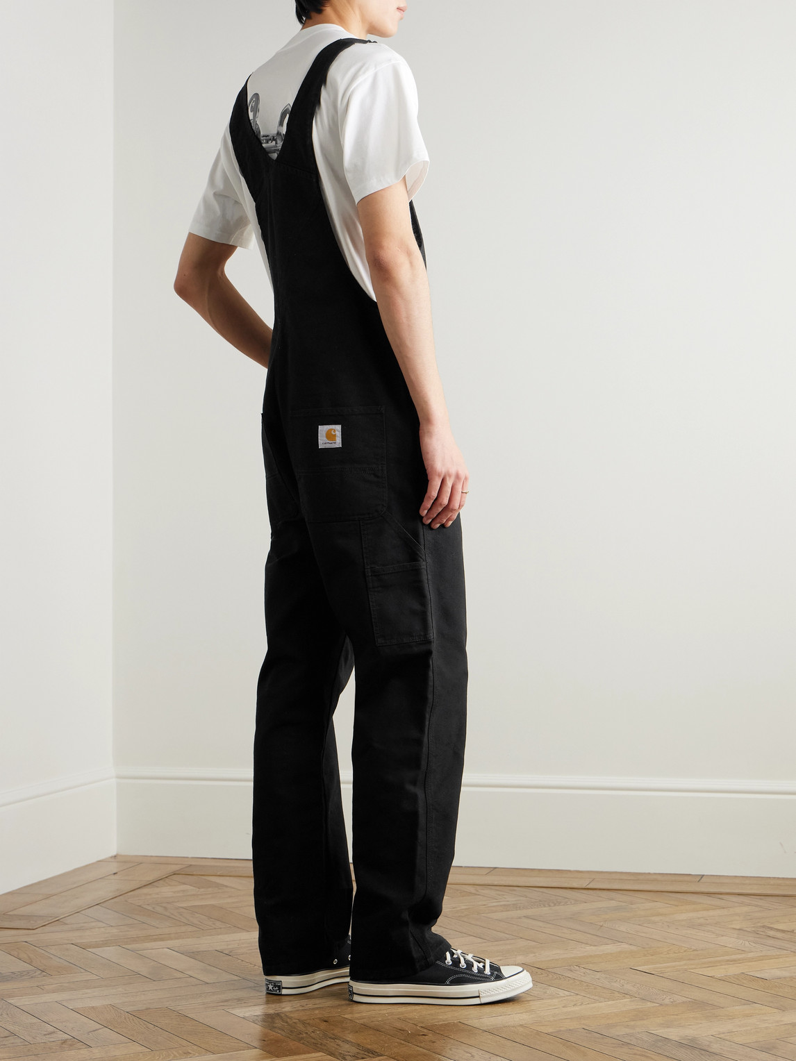 Shop Carhartt Straight-leg Cotton-canvas Overalls In Black