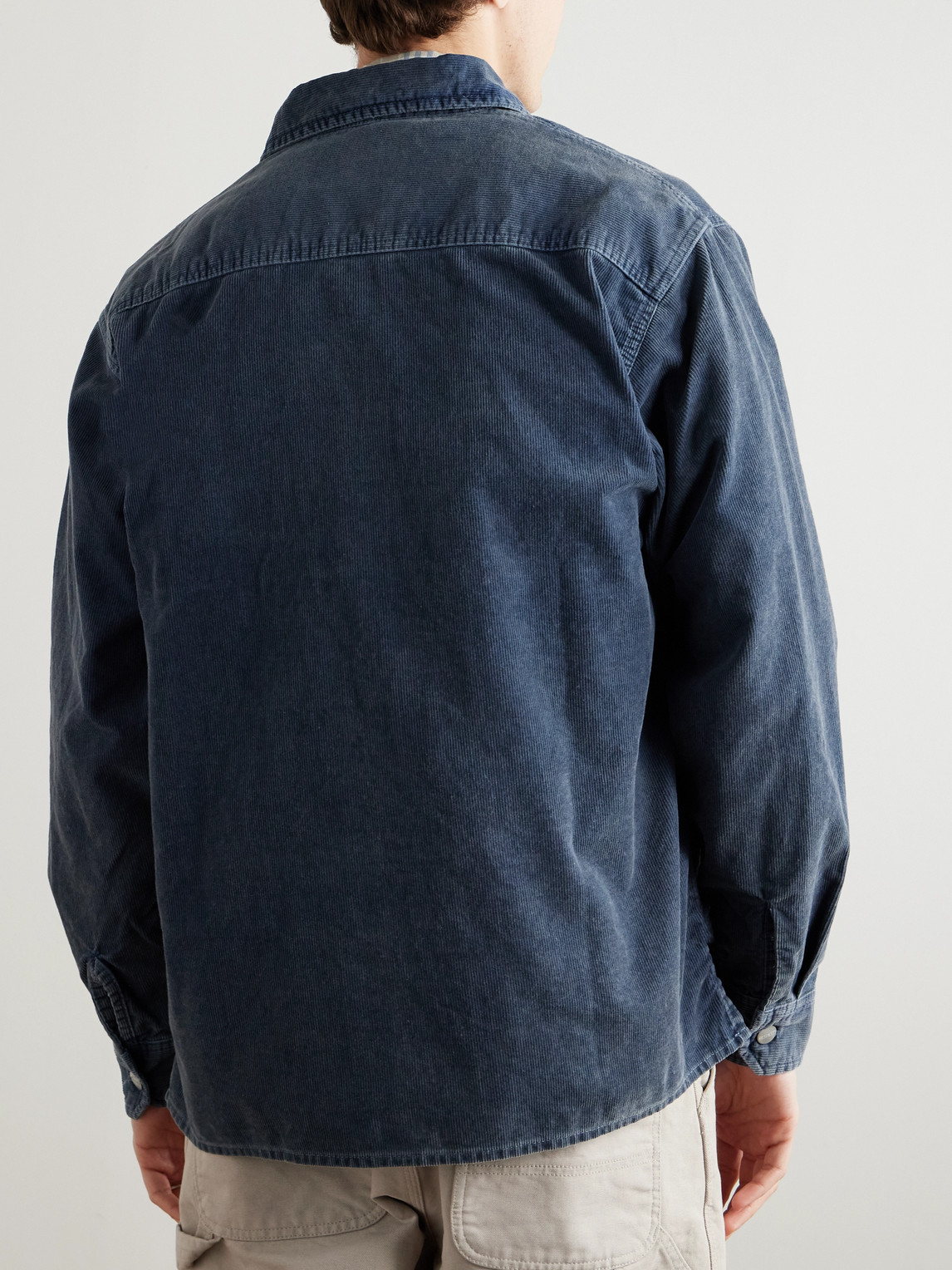 Shop Carhartt Reynold Logo-appliquéd Cotton-corduroy Overshirt In Blue
