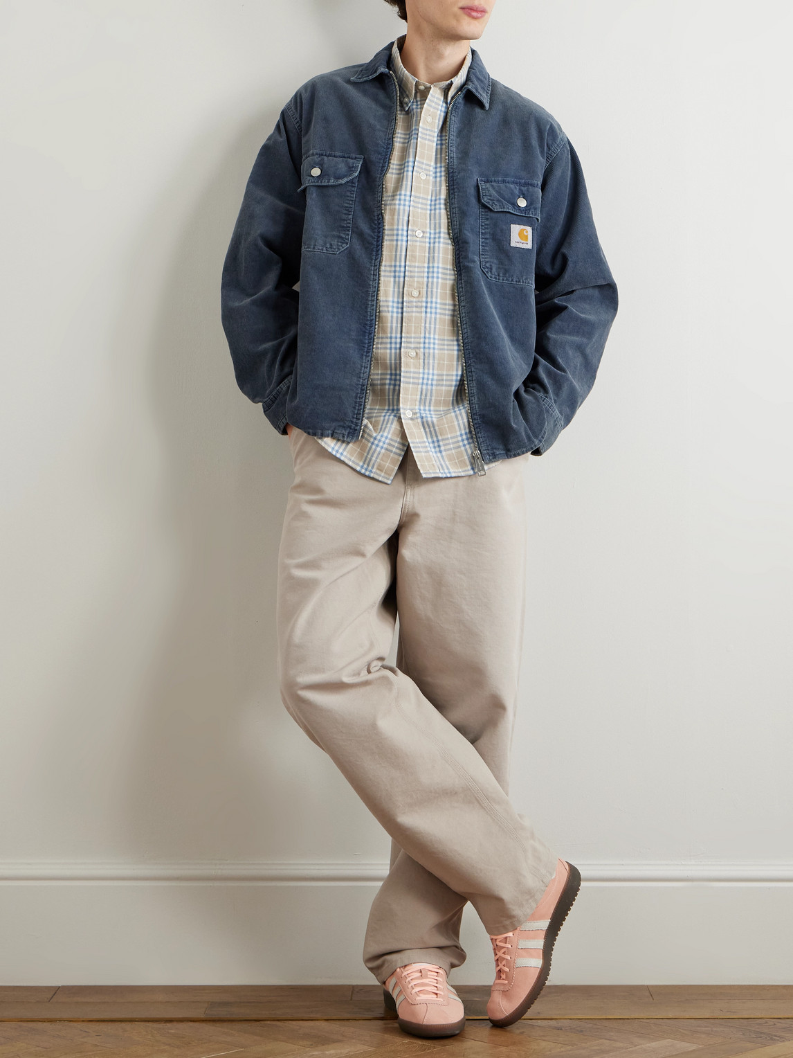 Shop Carhartt Reynold Logo-appliquéd Cotton-corduroy Overshirt In Blue