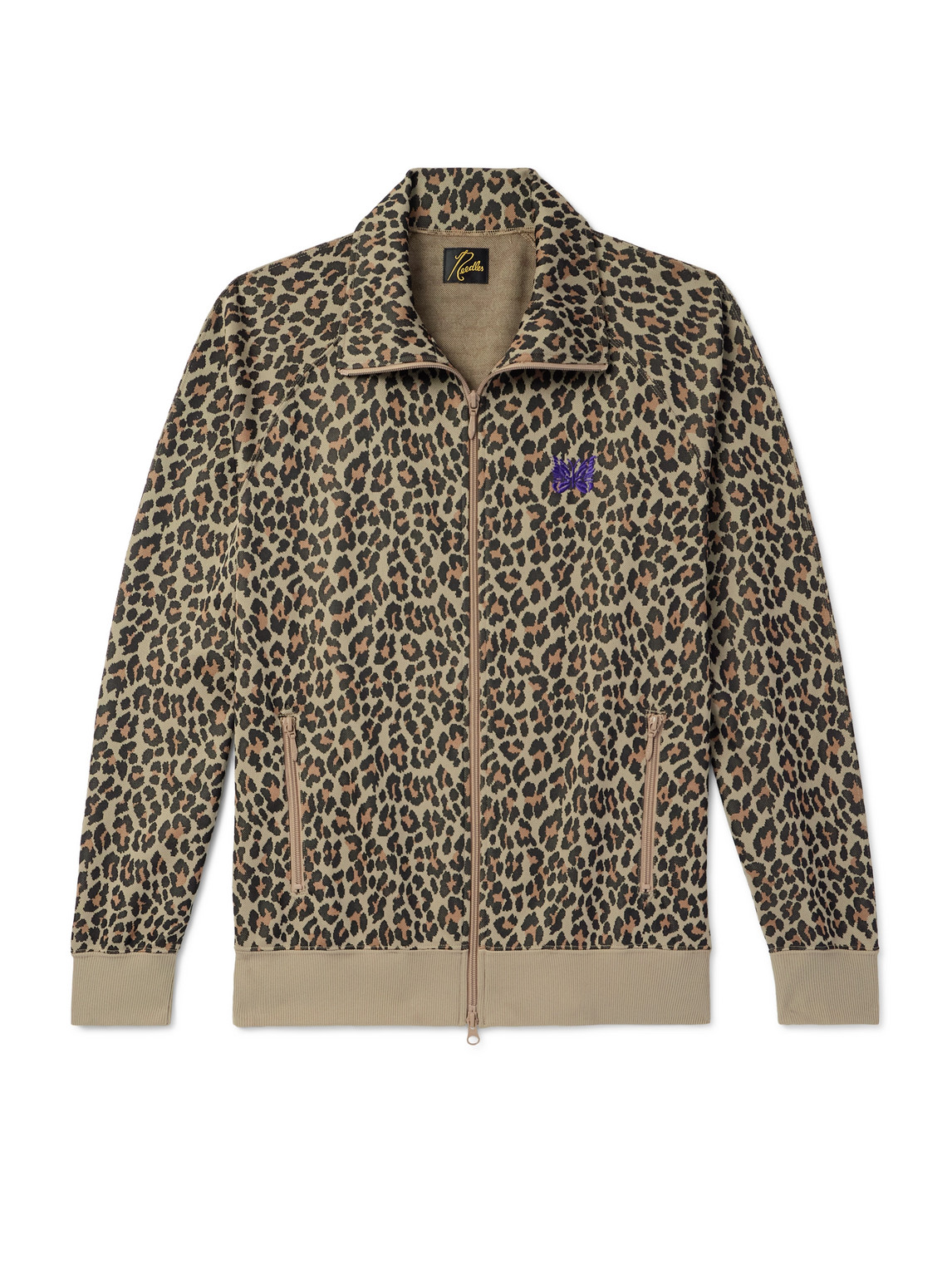 Needles Logo-embroidered Leopard-print Jersey Track Jacket In Brown