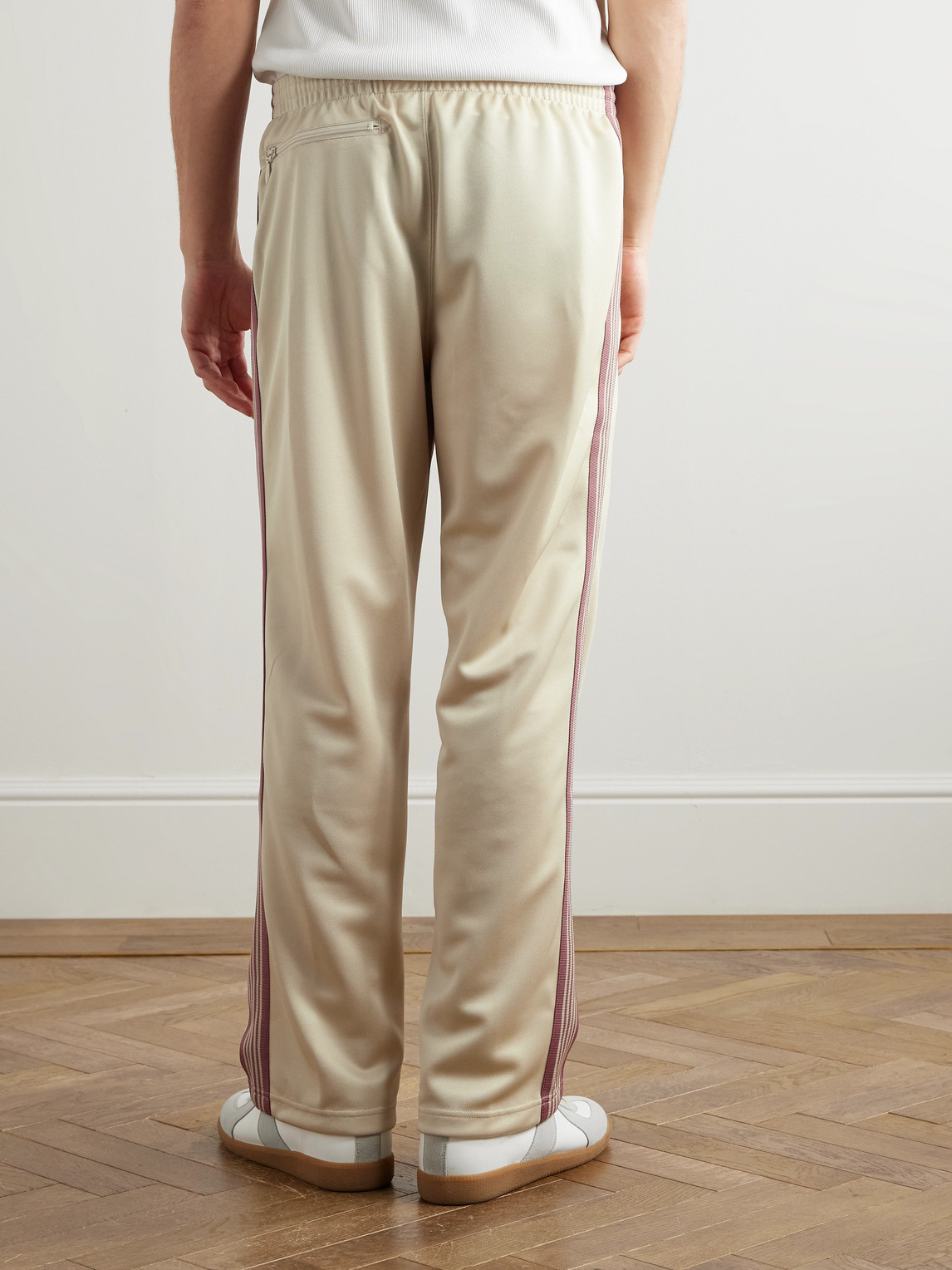 Shop Needles Straight-leg Webbing-trimmed Logo-embroidered Tech-jersey Track Pants In Neutrals