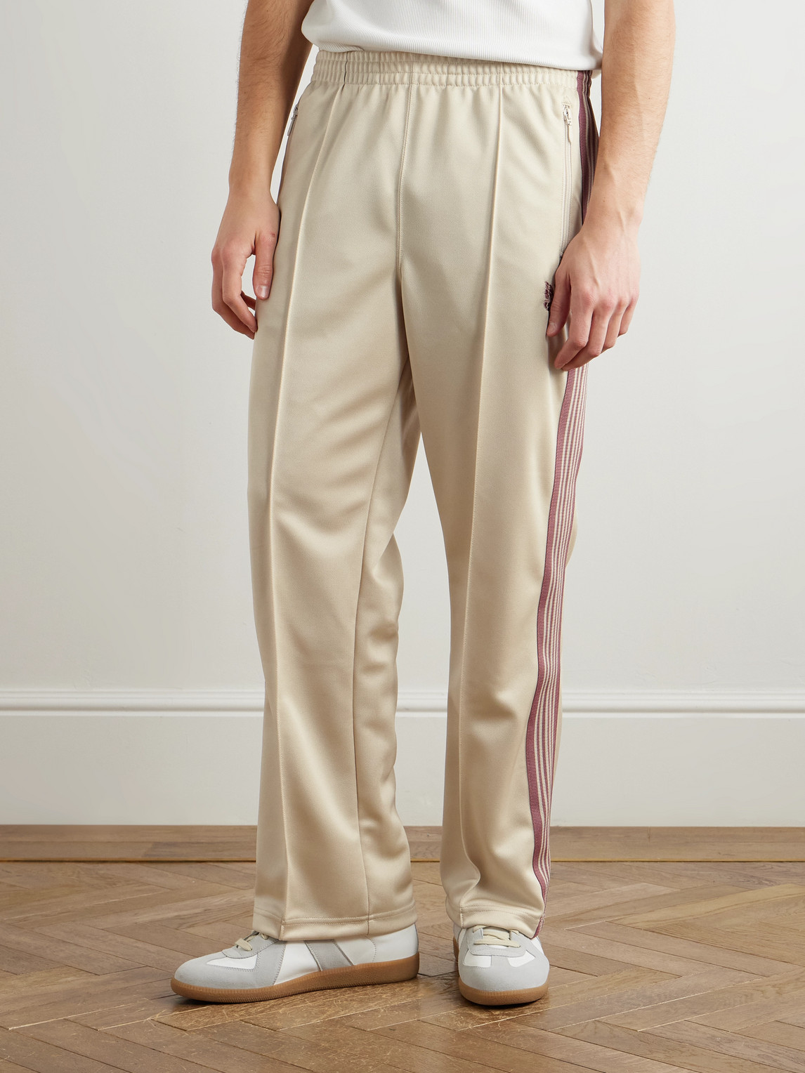 Shop Needles Straight-leg Webbing-trimmed Logo-embroidered Tech-jersey Track Pants In Neutrals