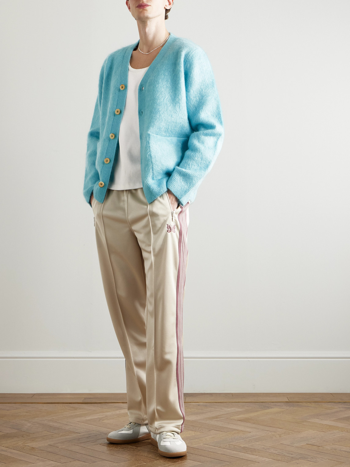 Shop Needles Straight-leg Webbing-trimmed Logo-embroidered Tech-jersey Track Pants In Neutrals