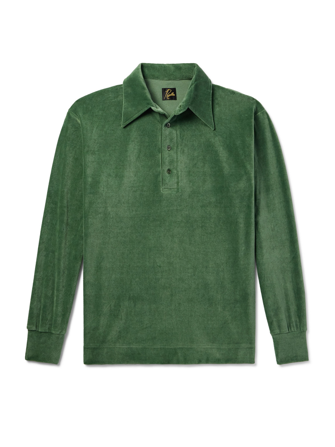 Needles Cotton-blend Velour Polo Shirt In Green