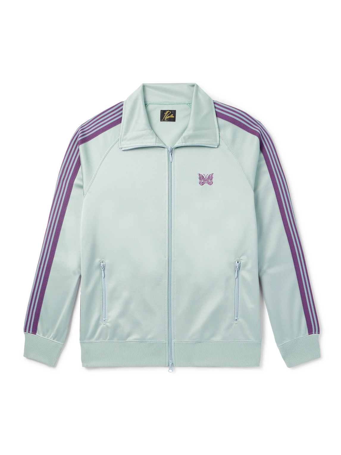 Needles Webbing-trimmed Logo-embroidered Tech-jersey Track Jacket In Blue