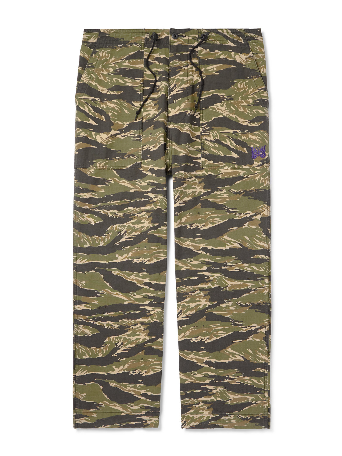 Needles String Fatigue Straight-leg Camouflage-print Cotton-ripstop Drawstring Trousers In Green
