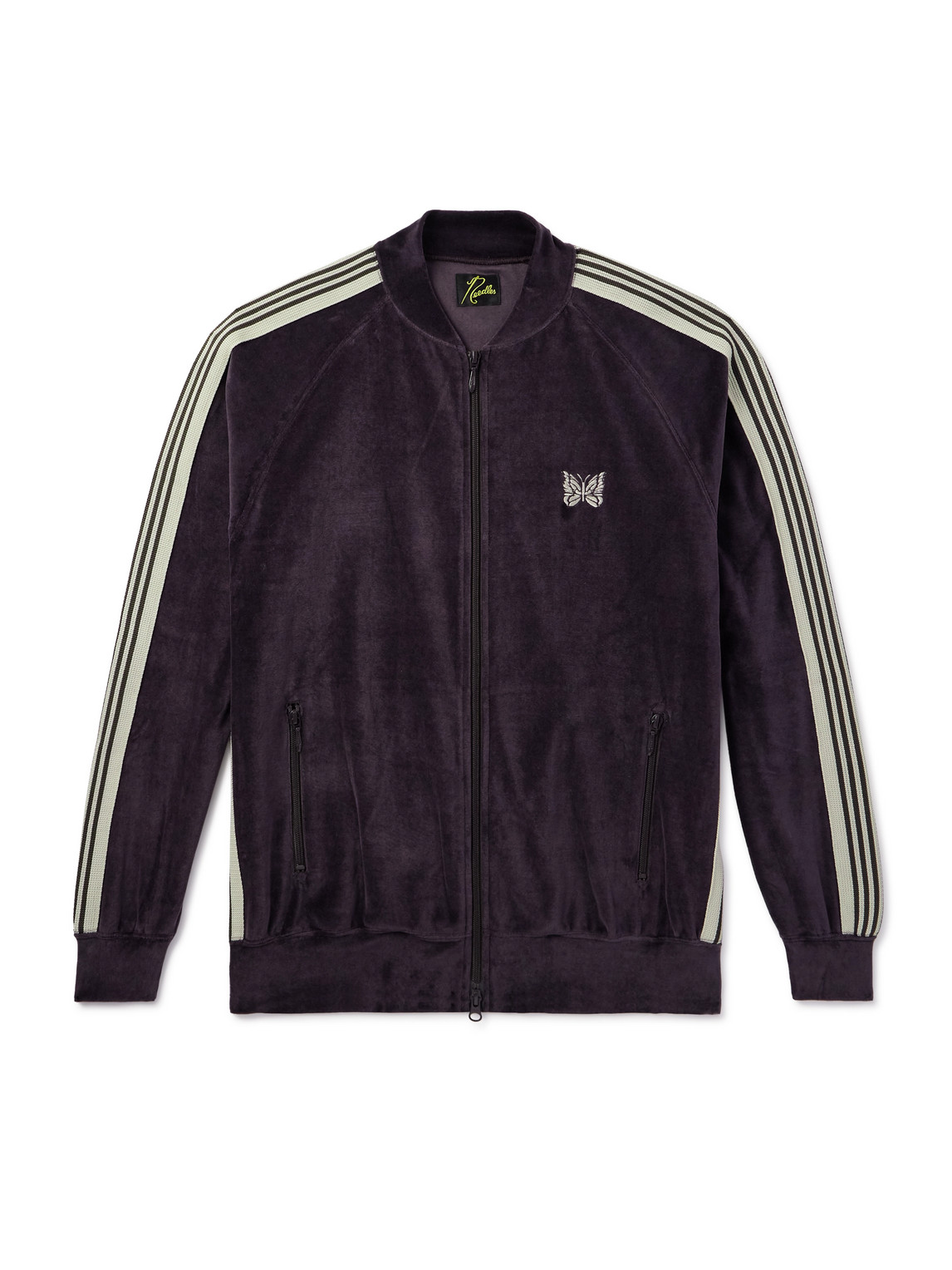 Needles Logo-embroidered Striped Cotton-blend Velour Jacket In Gray