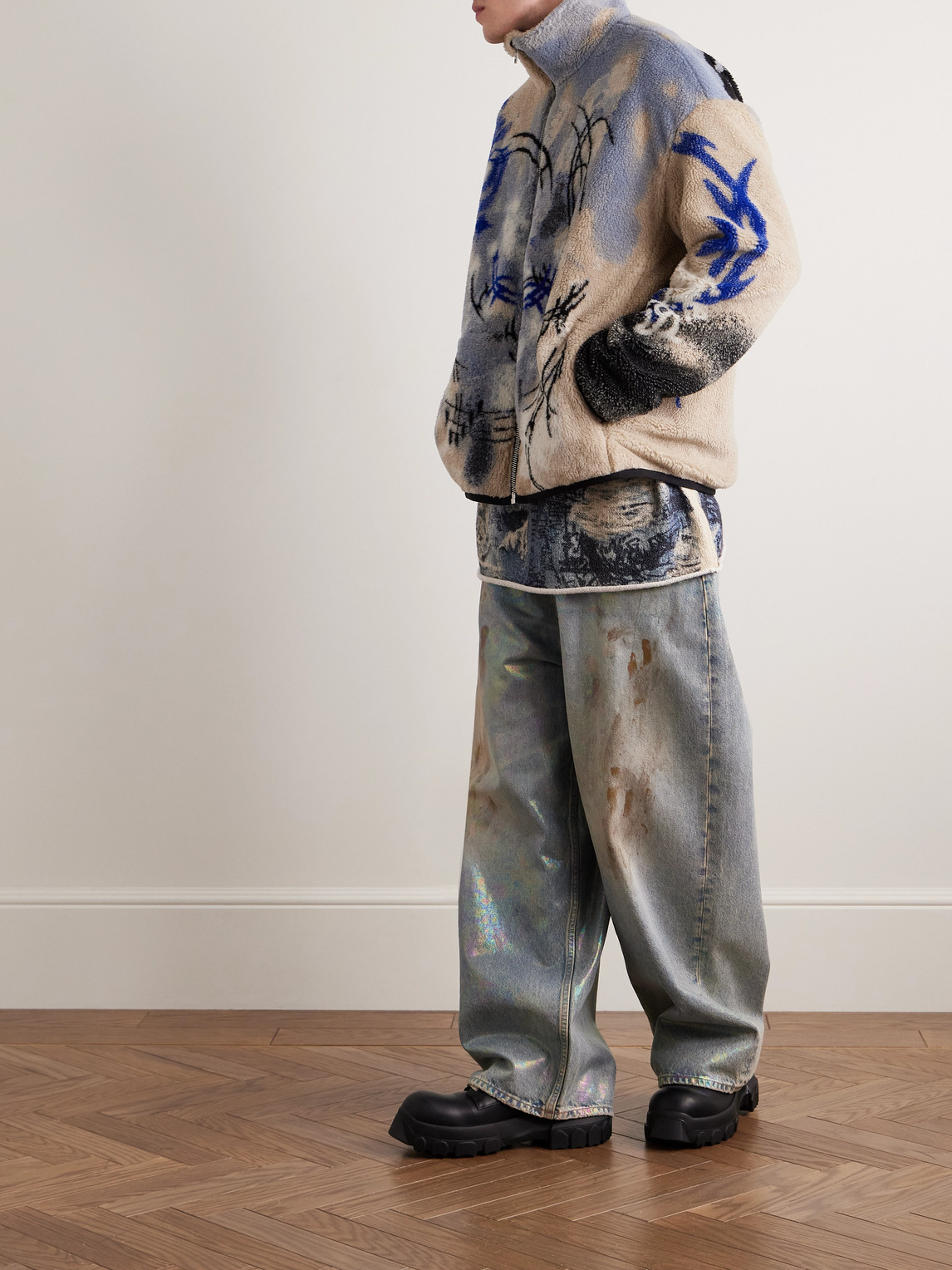 Shop Acne Studios Ovinta Printed Fleece Jacket In Neutrals