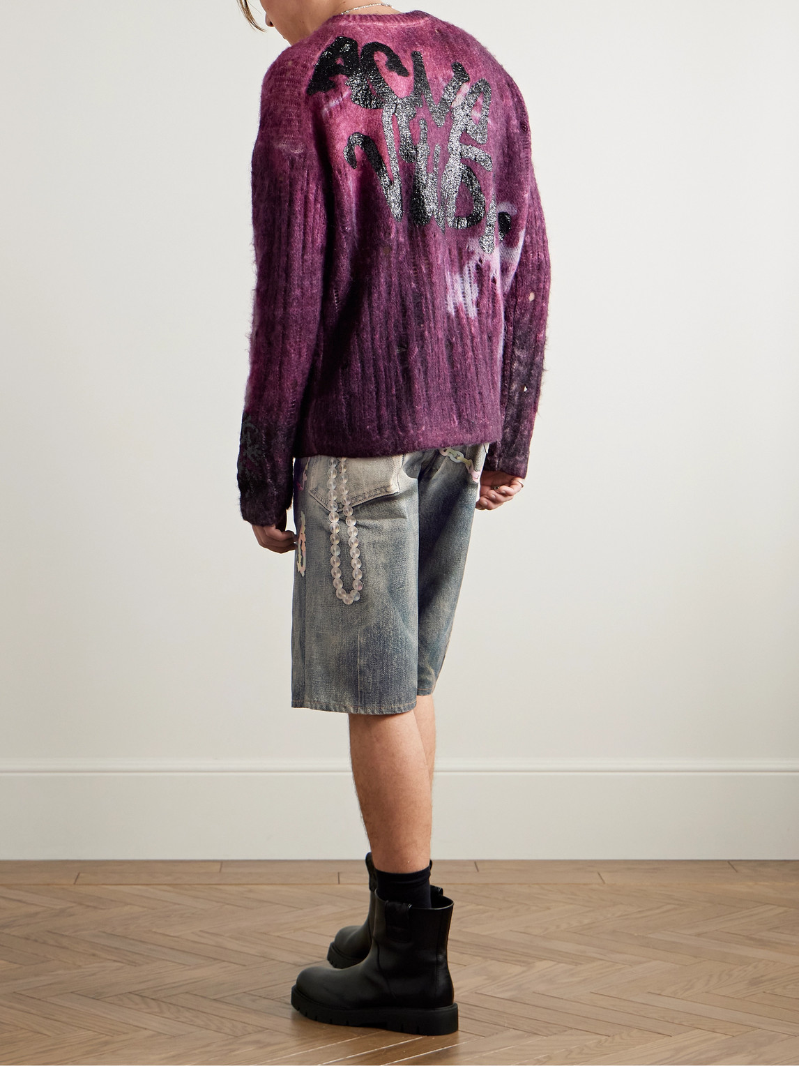 Shop Acne Studios Tie-dyed Distressed Knitted Sweater In Pink