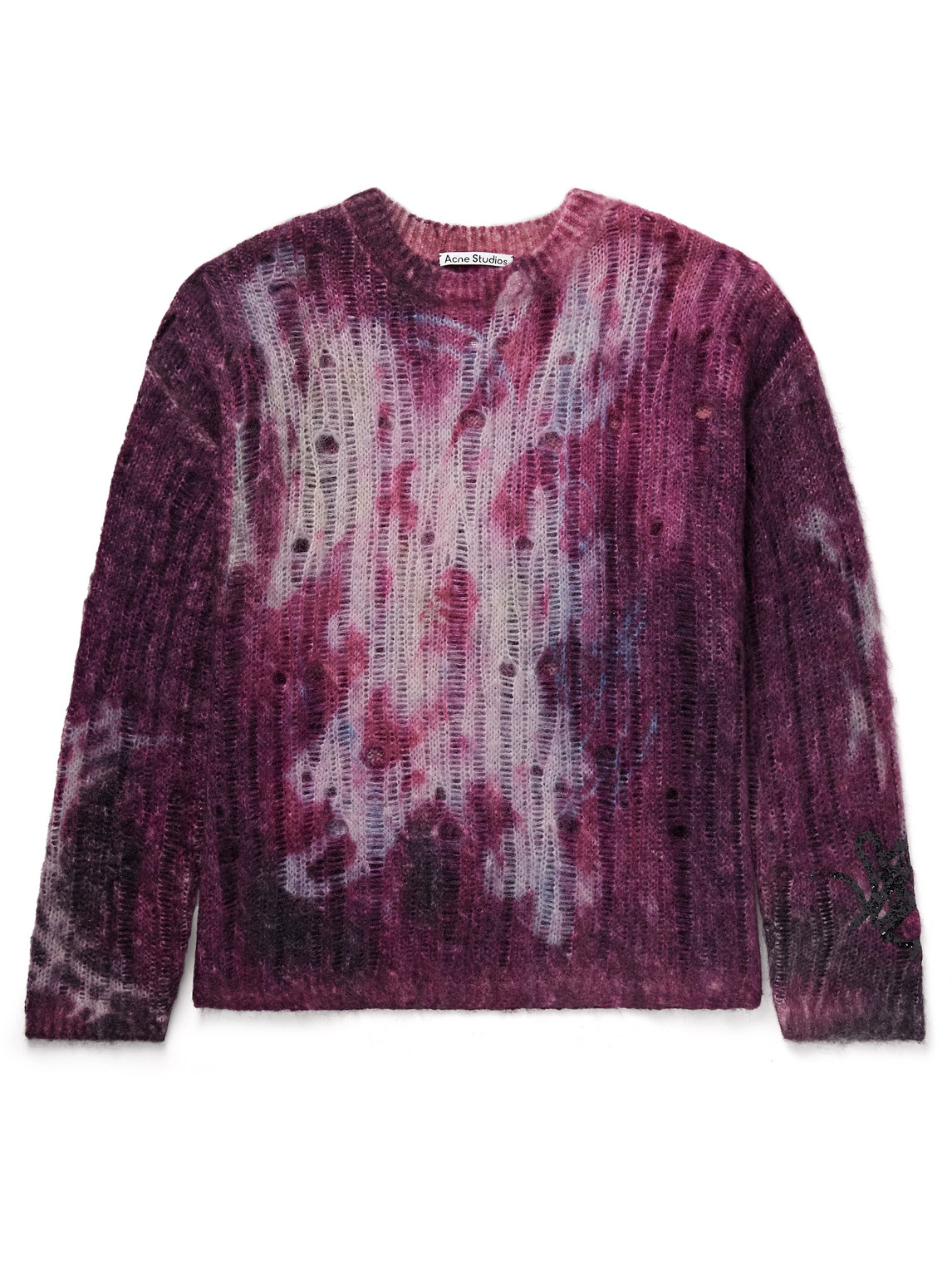 Shop Acne Studios Tie-dyed Distressed Knitted Sweater In Pink