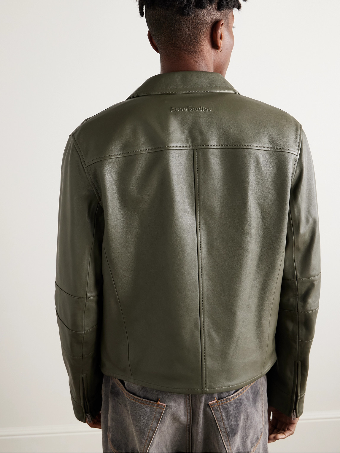 Acne Studios Khaki Paneled Leather Jacket In Green