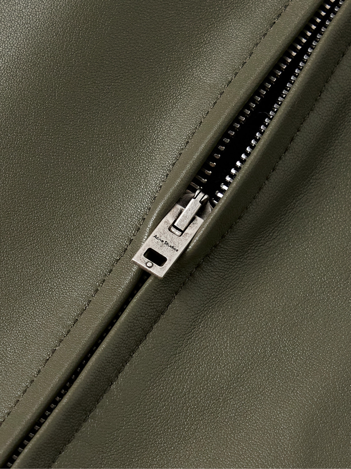 Acne Studios Khaki Paneled Leather Jacket In Green
