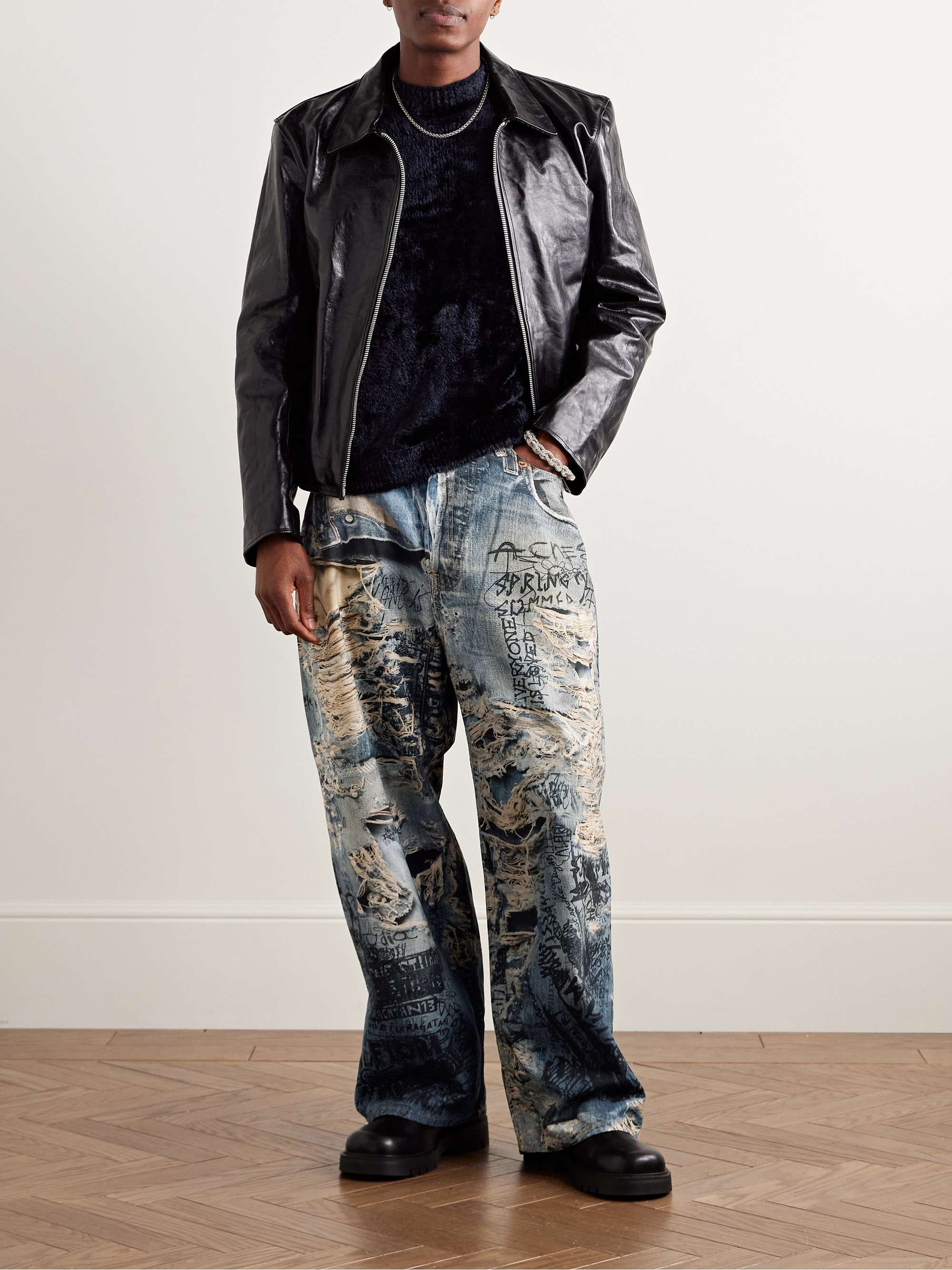 ACNE STUDIOS Shearling-Trimmed Cracked-Leather Jacket for