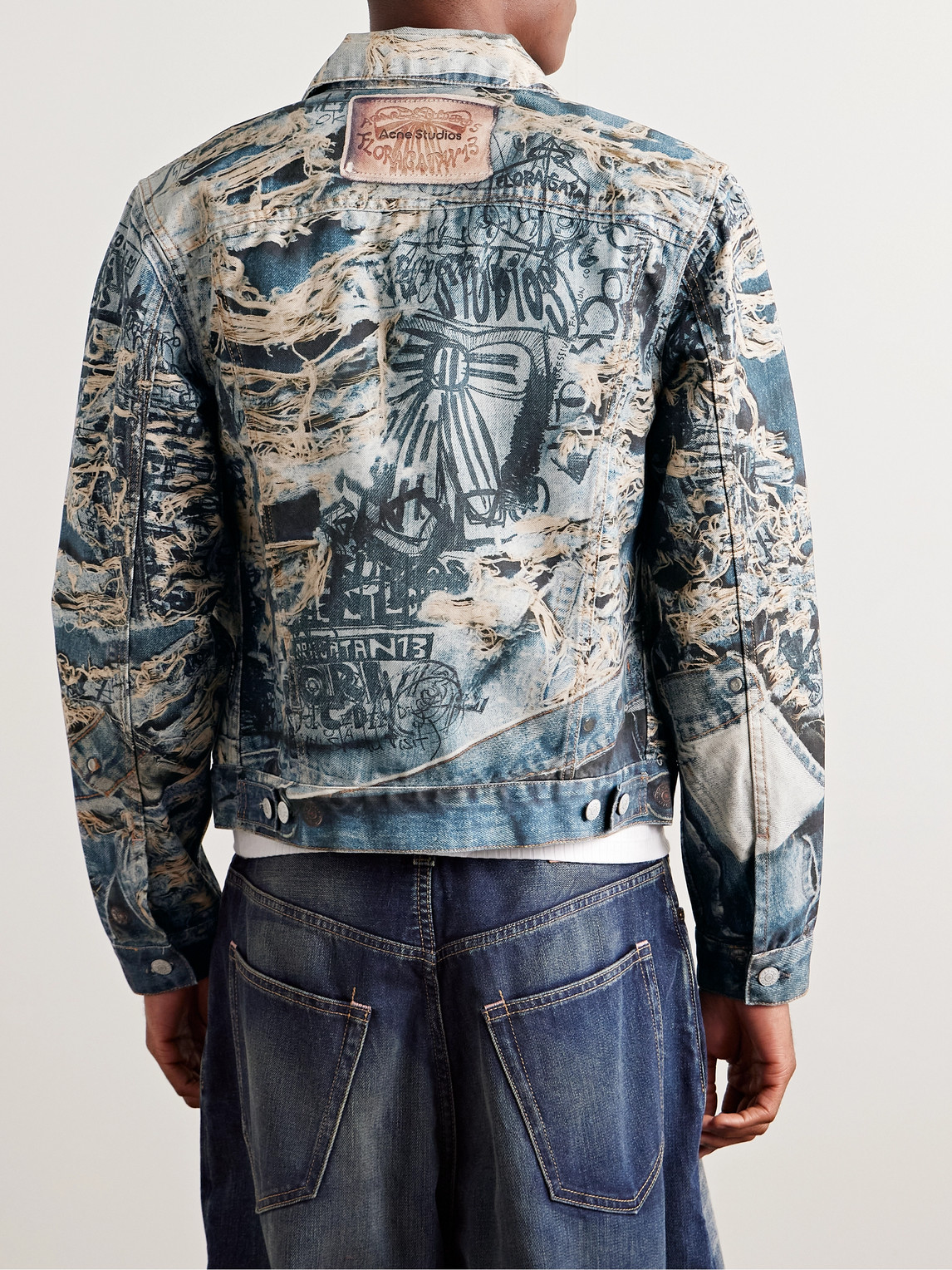 Acne Studios Rye Tlo Torn Scribble Denim Jacket In Blue