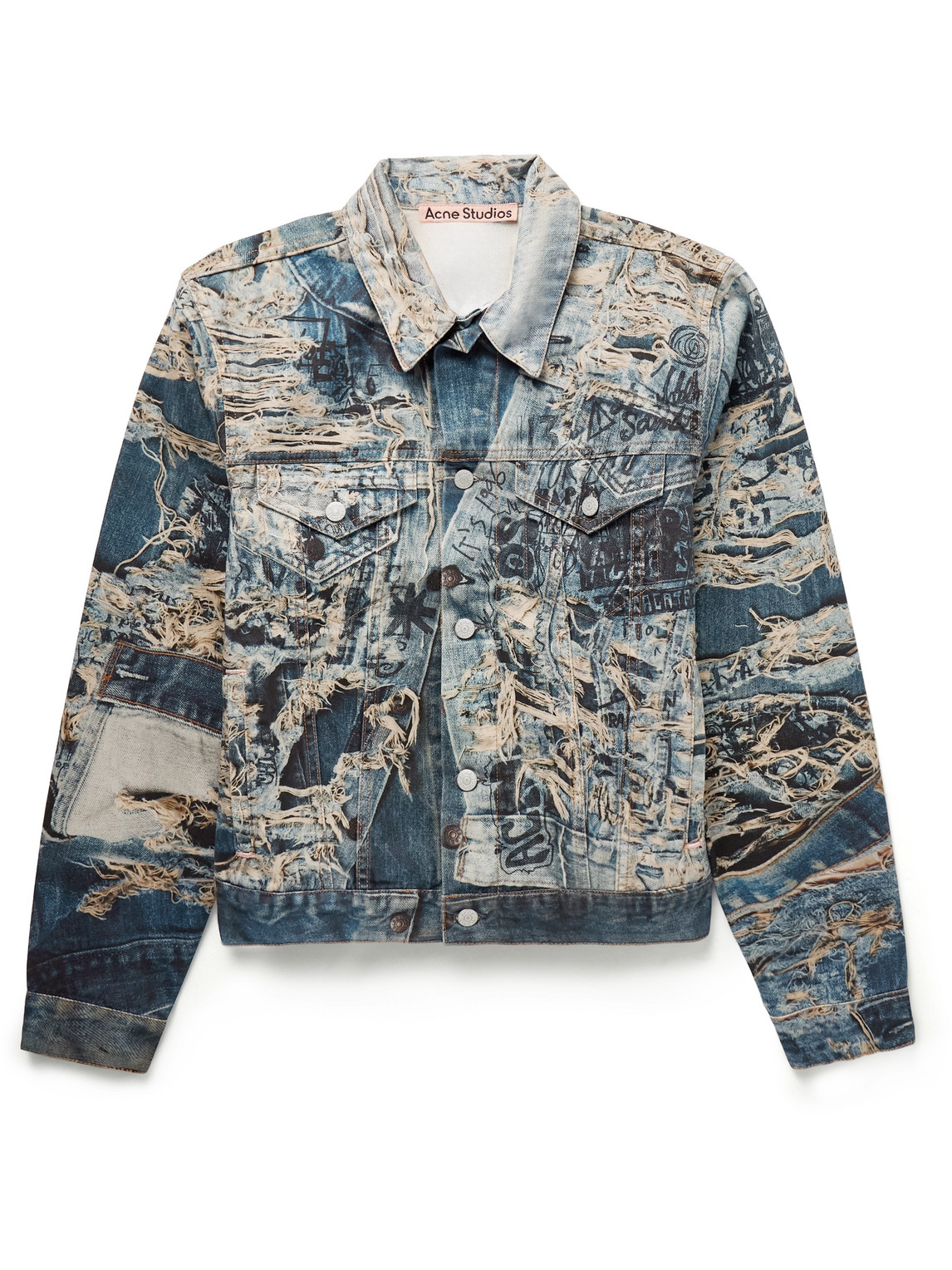 Acne Studios Rye Tlo Torn Scribble Denim Jacket In Blue