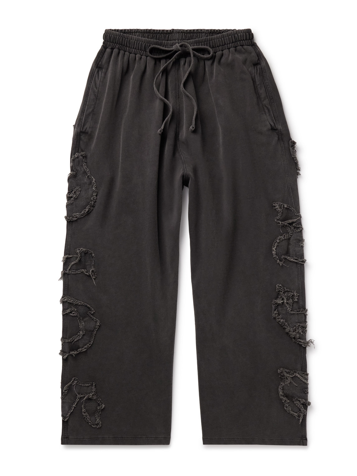 Prowser Wide-Leg Distressed Appliquéd Cotton-Jersey Sweatpants