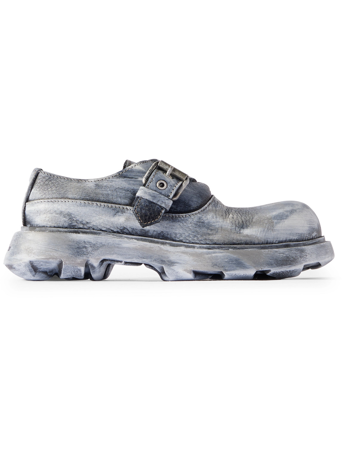 Acne Studios Leather Monk-strap Shoes In Gray