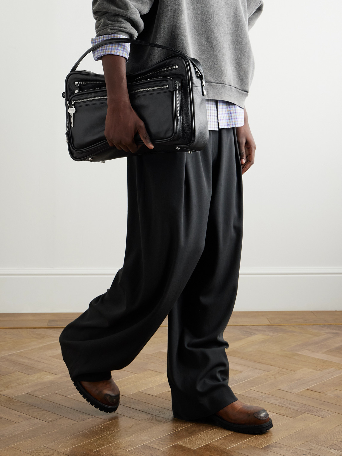 Acne Studios Camero Medium Embellished Textured-leather Tote Bag In Black