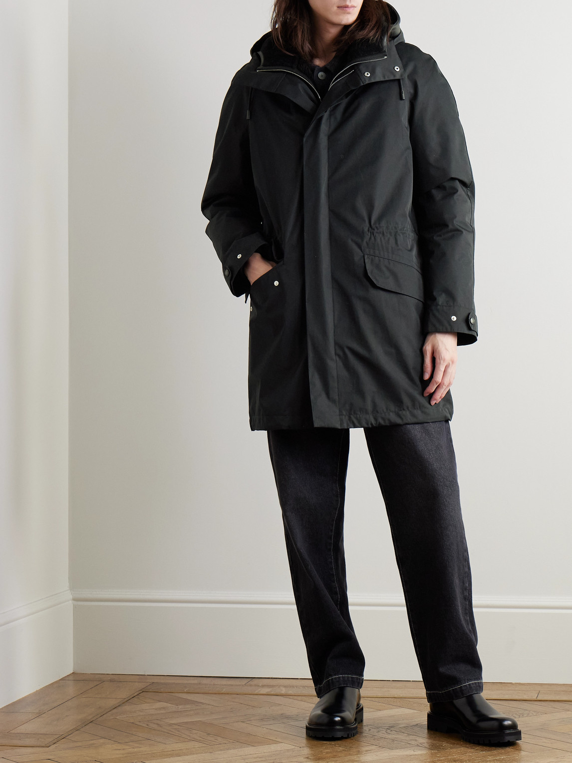 YVES SALOMON COTTON-BLEND TWILL PARKA WITH DETACHABLE SHEARLING LINER