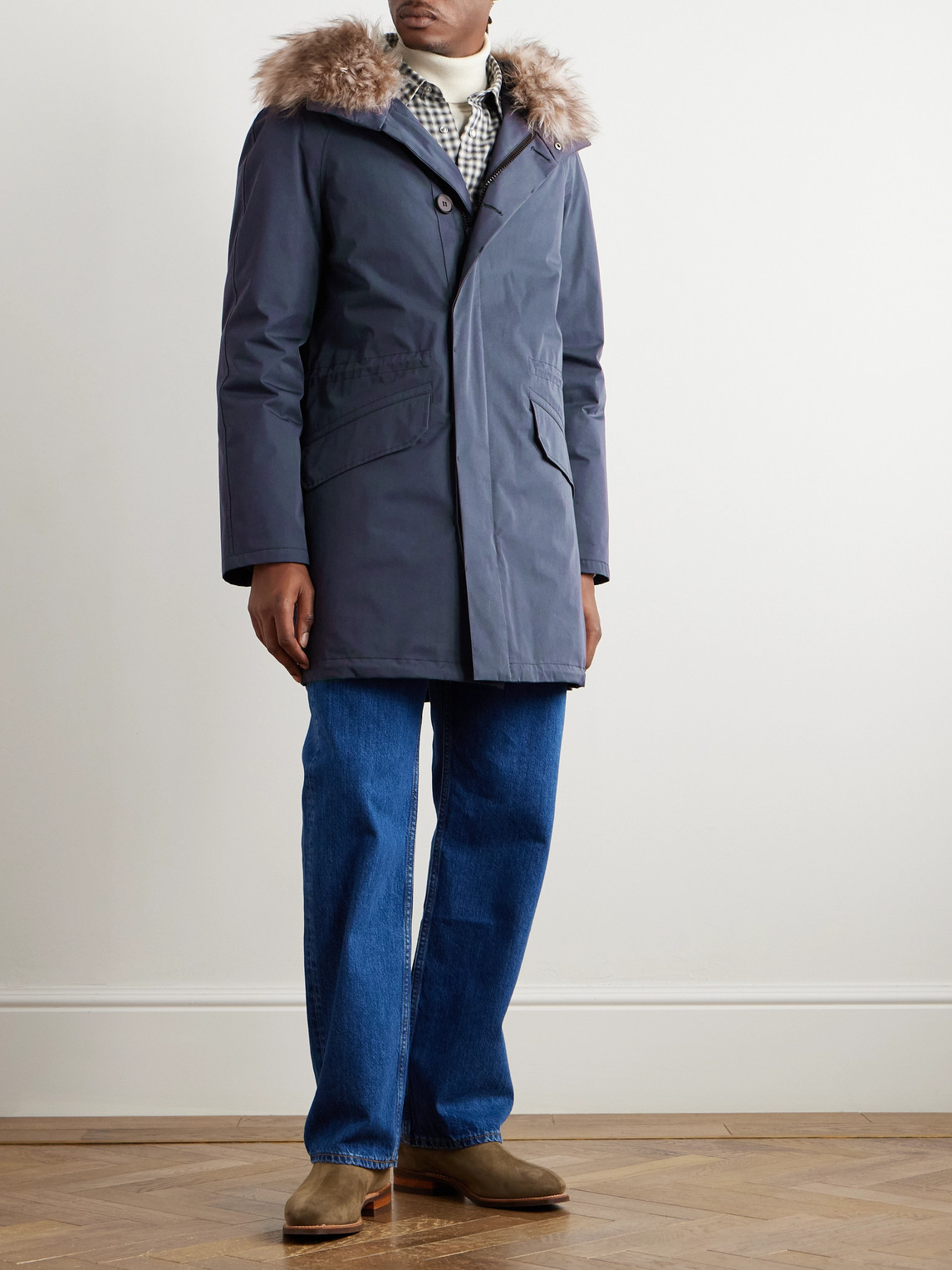 YVES SALOMON ICONIC SHEARLING-TRIMMED PADDED COTTON-BLEND TWILL DOWN PARKA