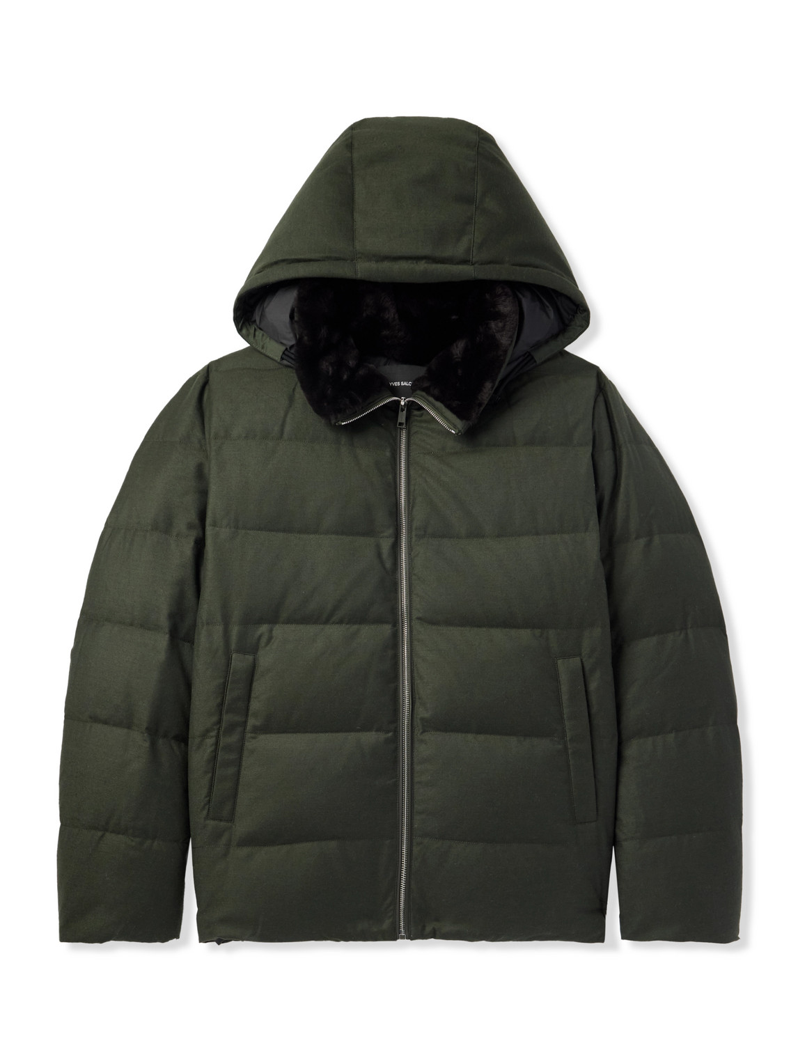 Yves Salomon Shearling-trimmed Quilted Wool And Silk-blend Hooded Down Jacket In Green