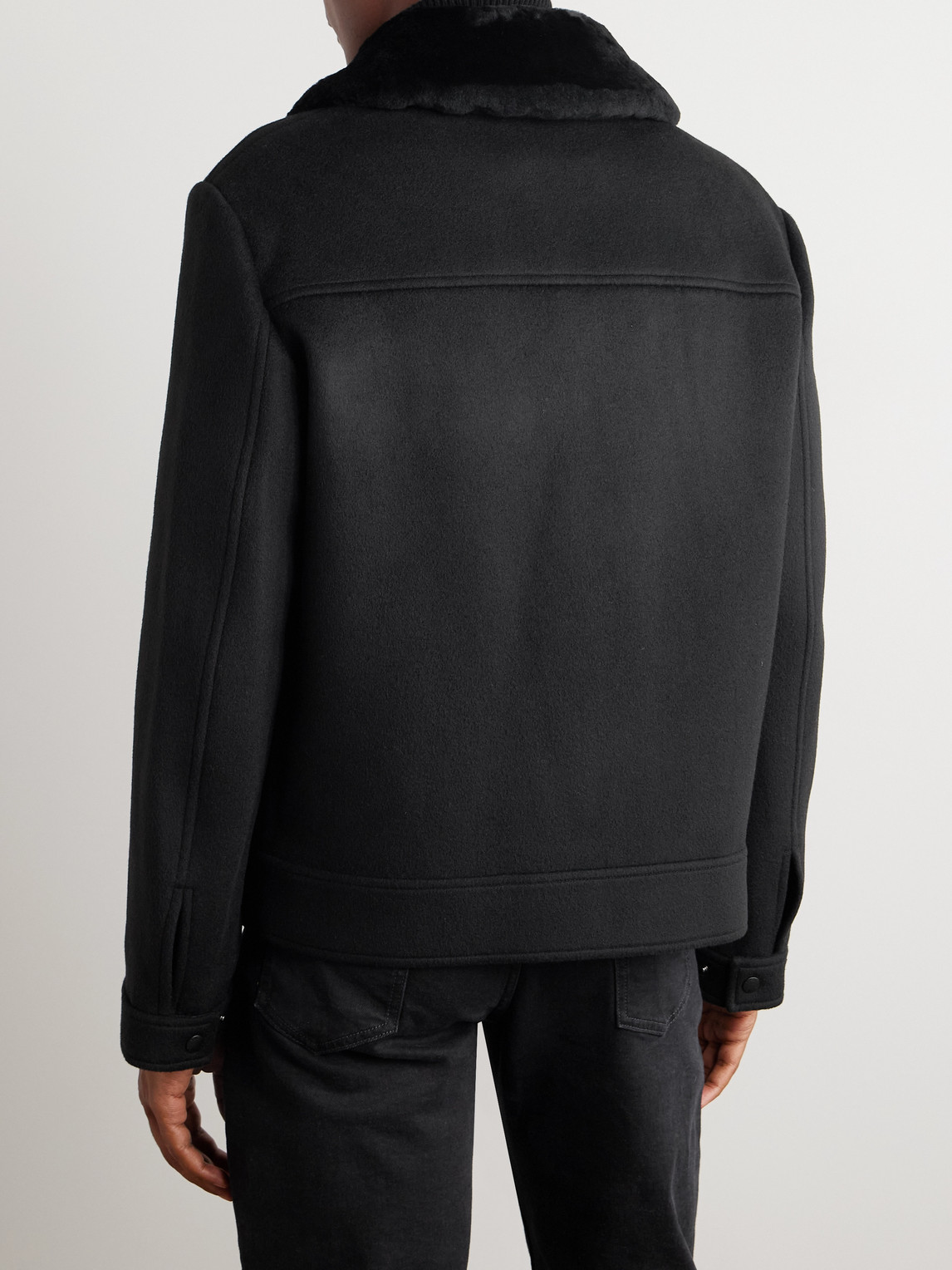YVES SALOMON LEATHER AND SHEARLING-TRIMMED WOOL AND CASHMERE-BLEND JACKET