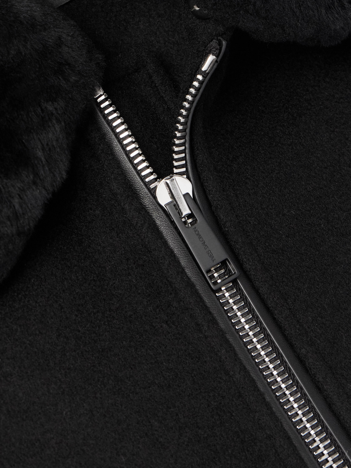 YVES SALOMON LEATHER AND SHEARLING-TRIMMED WOOL AND CASHMERE-BLEND JACKET