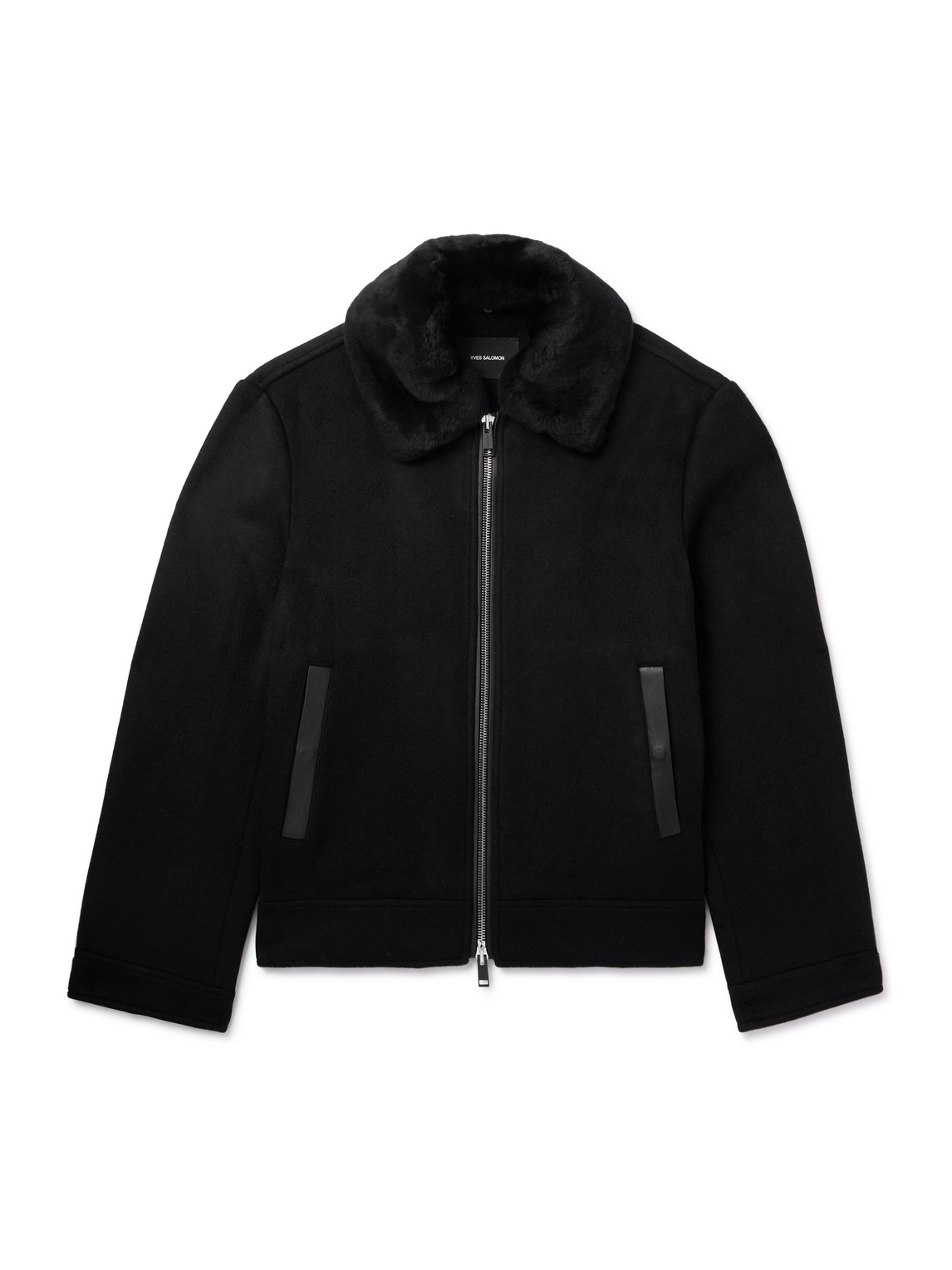 Yves Salomon Leather And Shearling-trimmed Wool And Cashmere-blend Jacket In Black