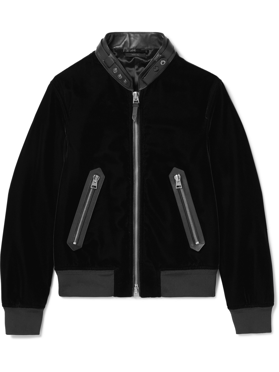Tom Ford Full-grain Leather-trimmed Velvet Bomber Jacket In Brown