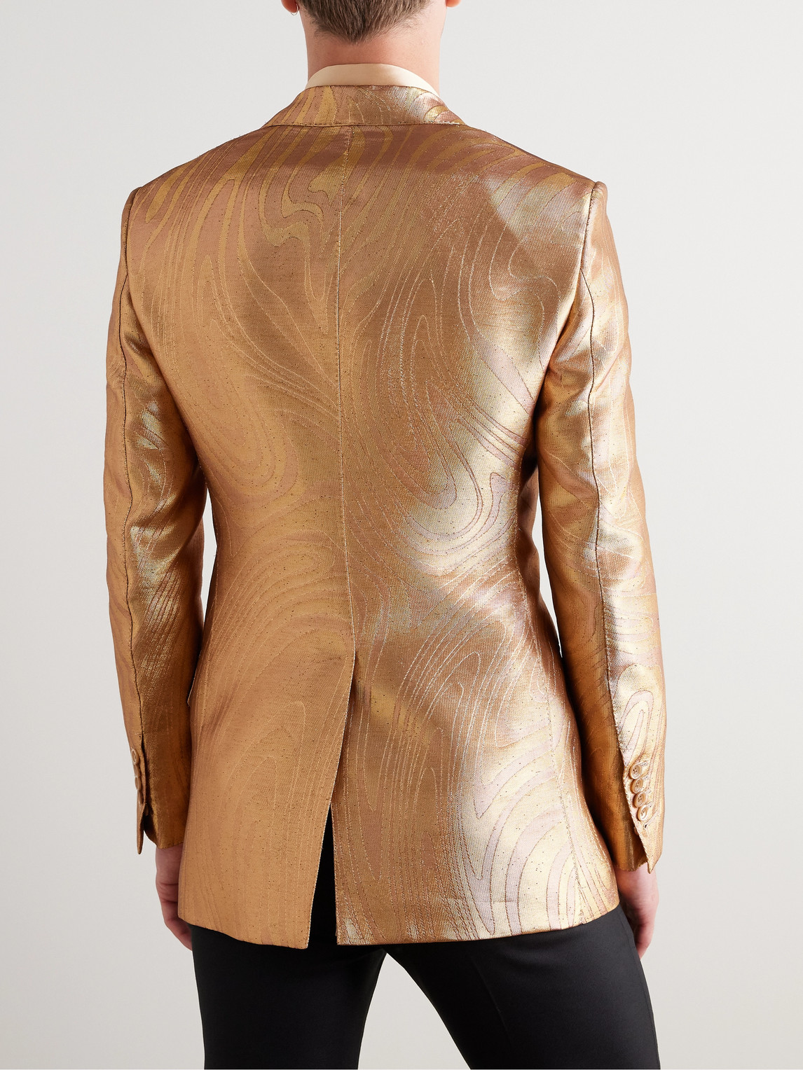 Tom Ford Dyllan Dupioni-jacquard Suit Jacket In Gold