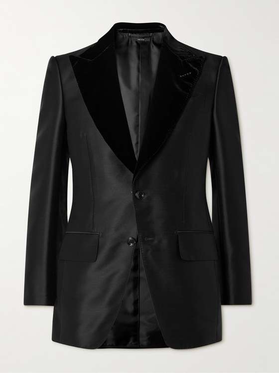 Tom Ford Velvet-Trimmed Wool, Mohair and Silk-Blend Tuxedo Jacket