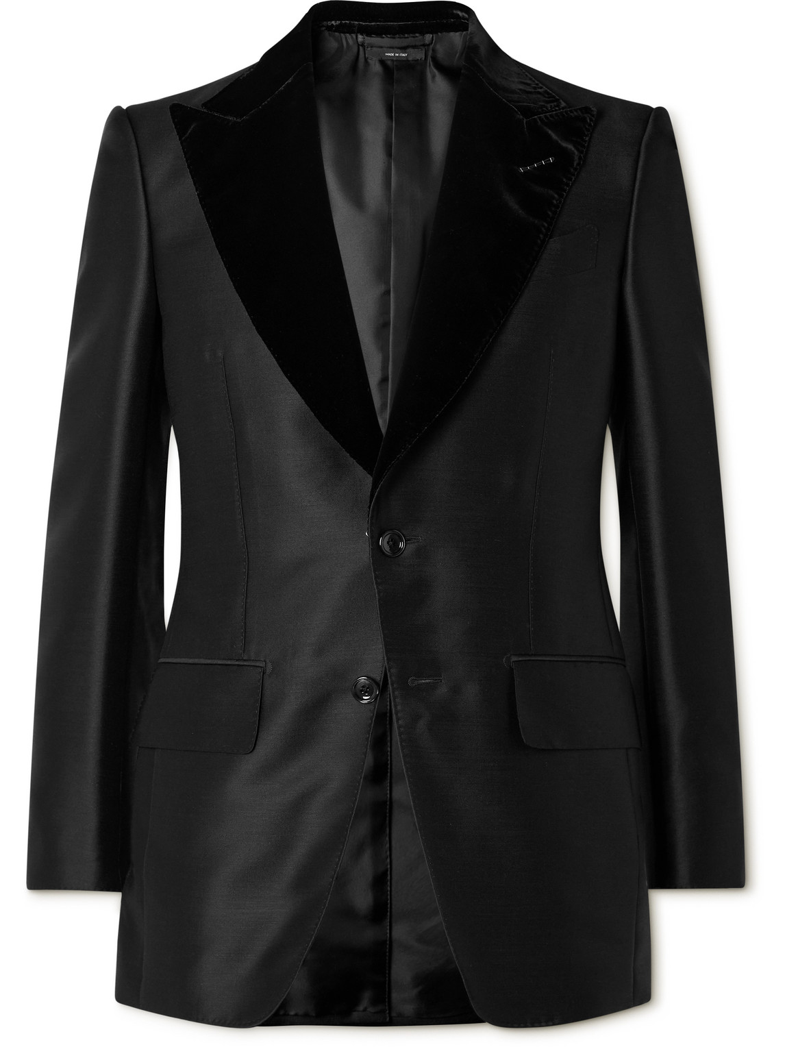 Tom Ford Velvet-trimmed Wool, Mohair And Silk-blend Tuexedo Jacket In Black