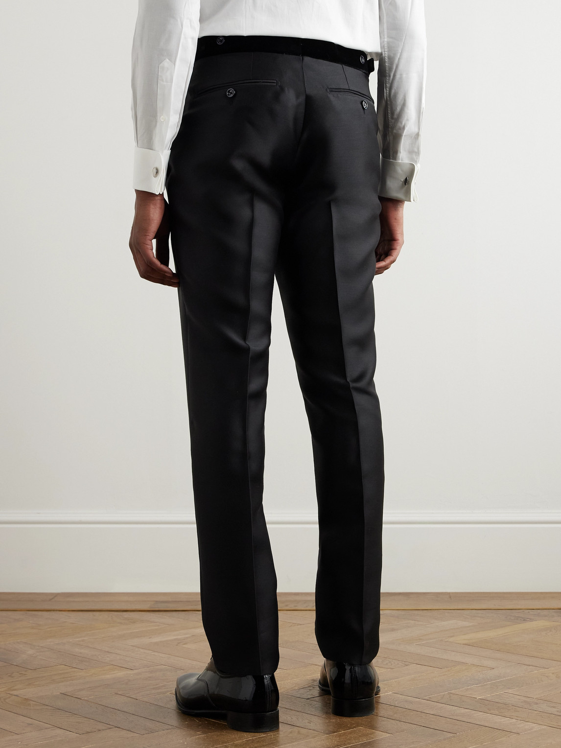  Tom Ford - Straight-leg Velvet-trimmed Wool, Mohair And Silk-blend Tuxedo Trousers - Men - Black - It 52 