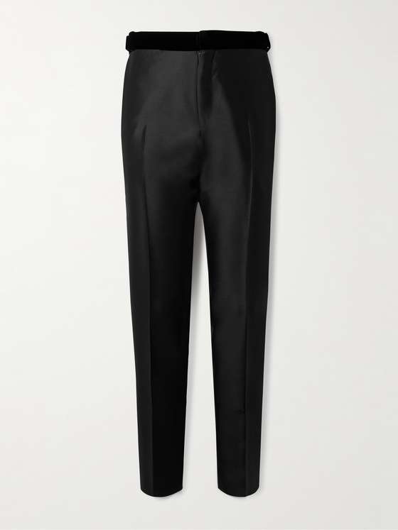 Tom Ford Straight-Leg Velvet-Trimmed Wool, Mohair and Silk-Blend Tuxedo Trousers
