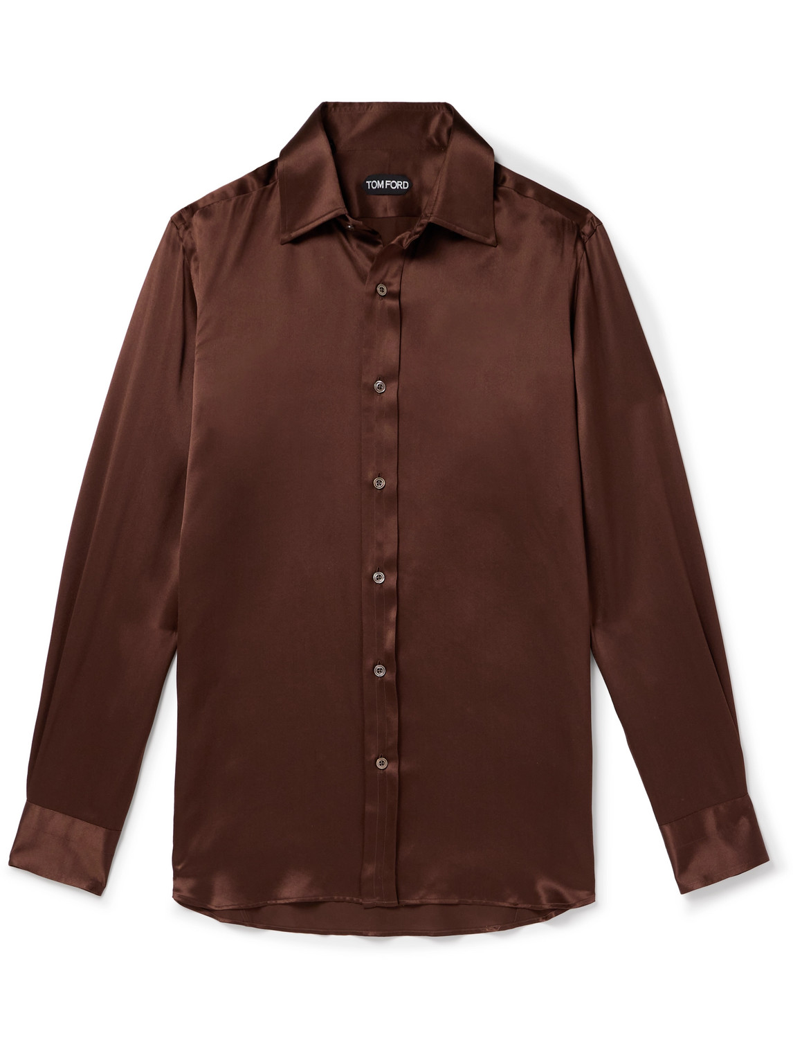 Tom Ford Slim-fit Silk-satin Shirt In Brown