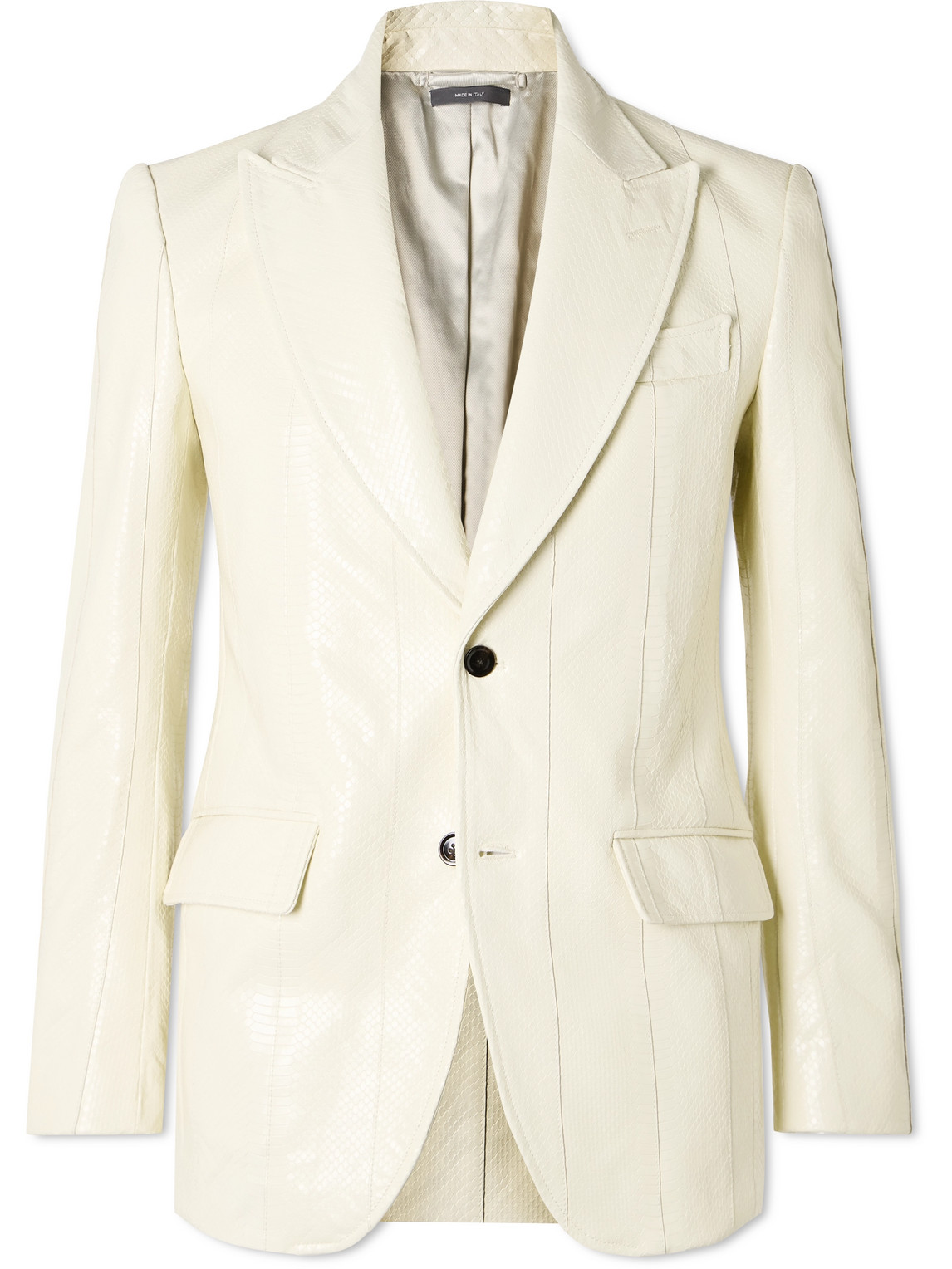 Tom Ford Slim-fit Snake-effect Leather Blazer In White