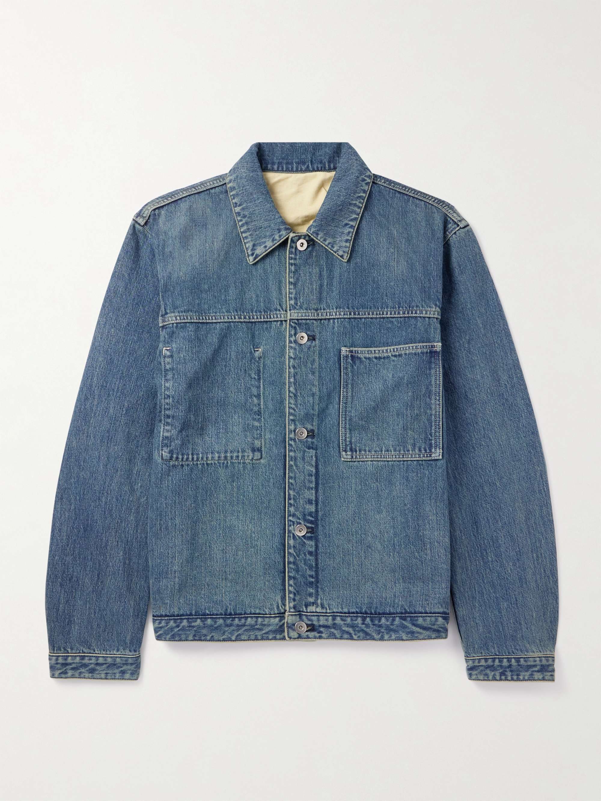 SACAI + Gonz Appliquéd Distressed Denim Jacket for Men | MR